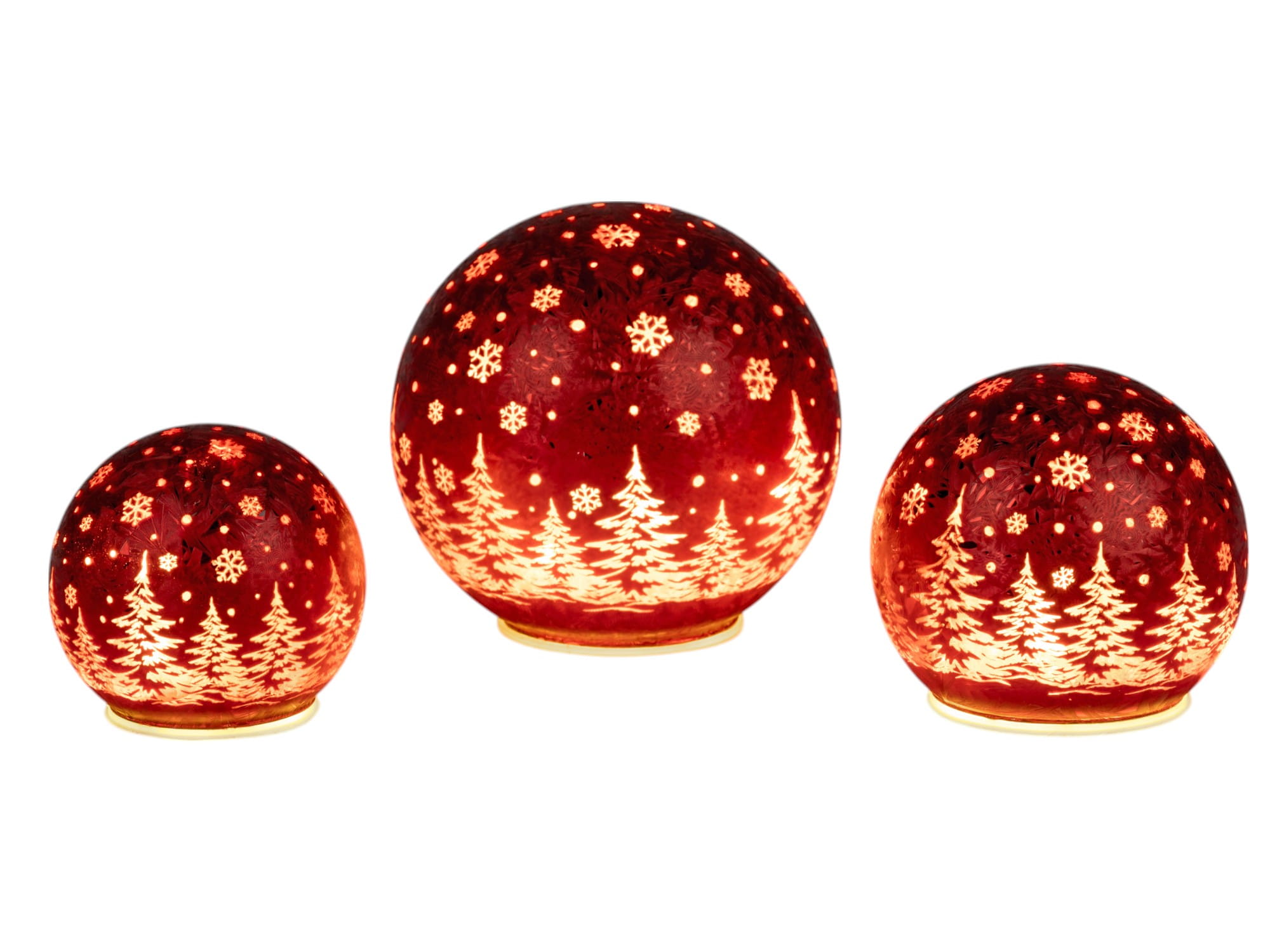 formano Weihnachtskugel 12 cm, Farbglas rot in geeister Optik, mit LED-Licht & Timer, winterl. Dekor