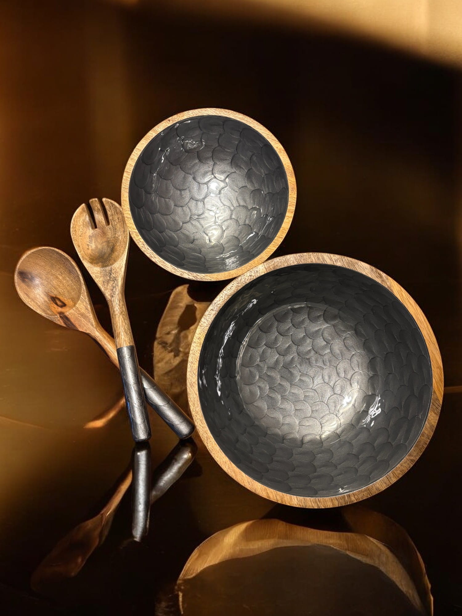 byRoom Mangoholz Schüssel Grey Pearl Ø 38 cm, Perlgrau