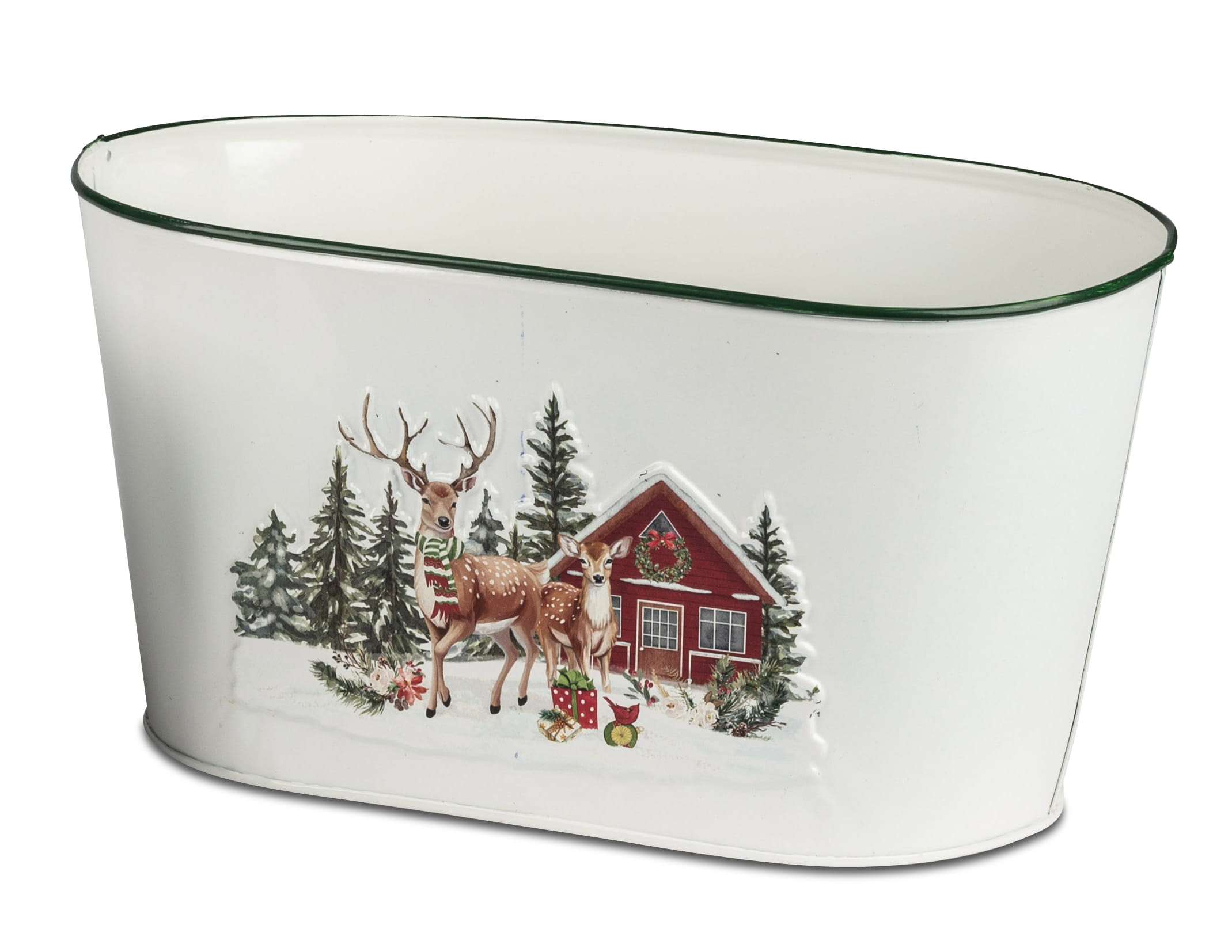 formano Metalljardiniere / Pflanzgefäß mit weihnachtlichem Hirschmotiv, 26 cm