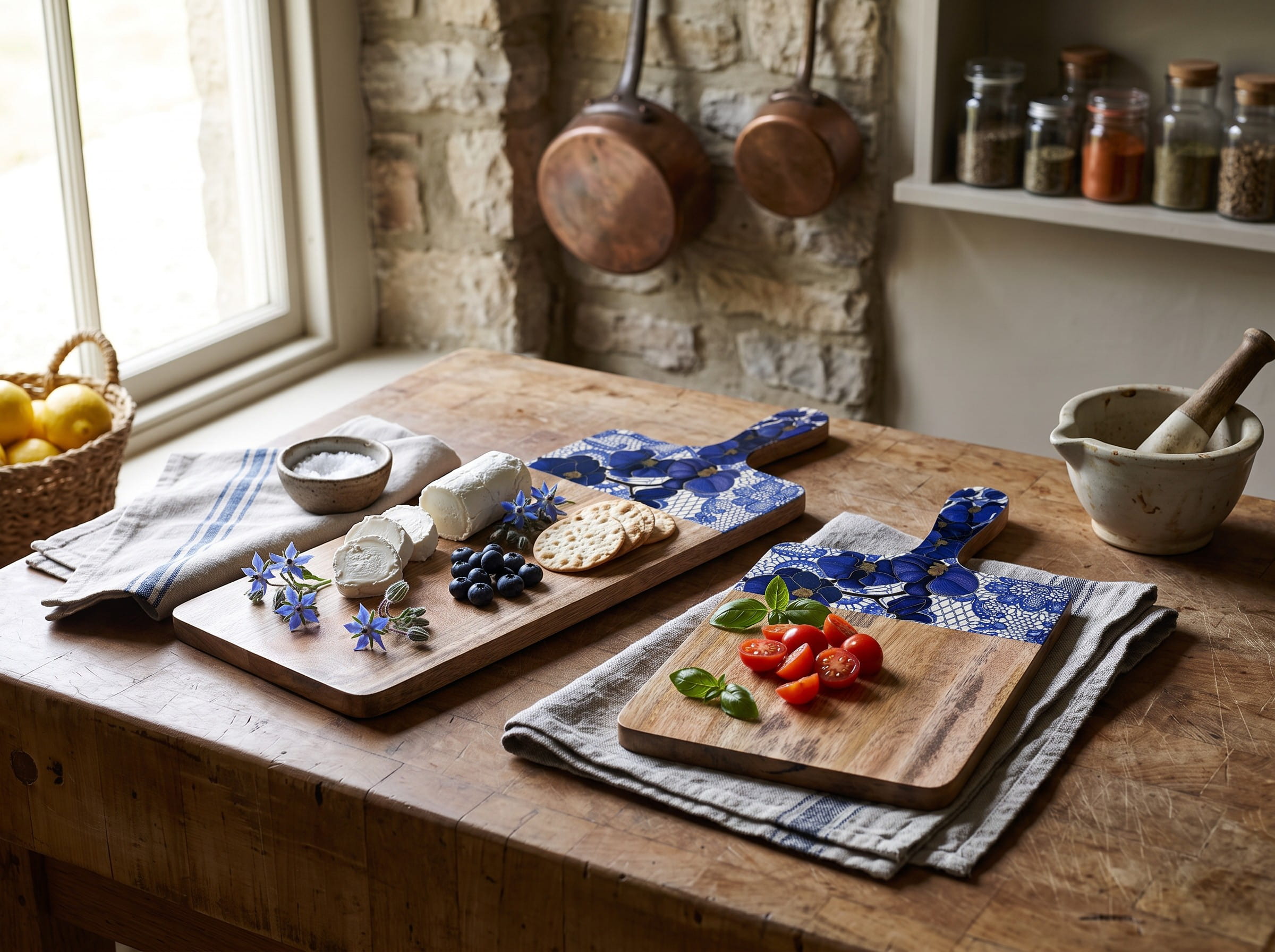 byRoom Mangoholz Schneidebretter Blue Lace 2er Set