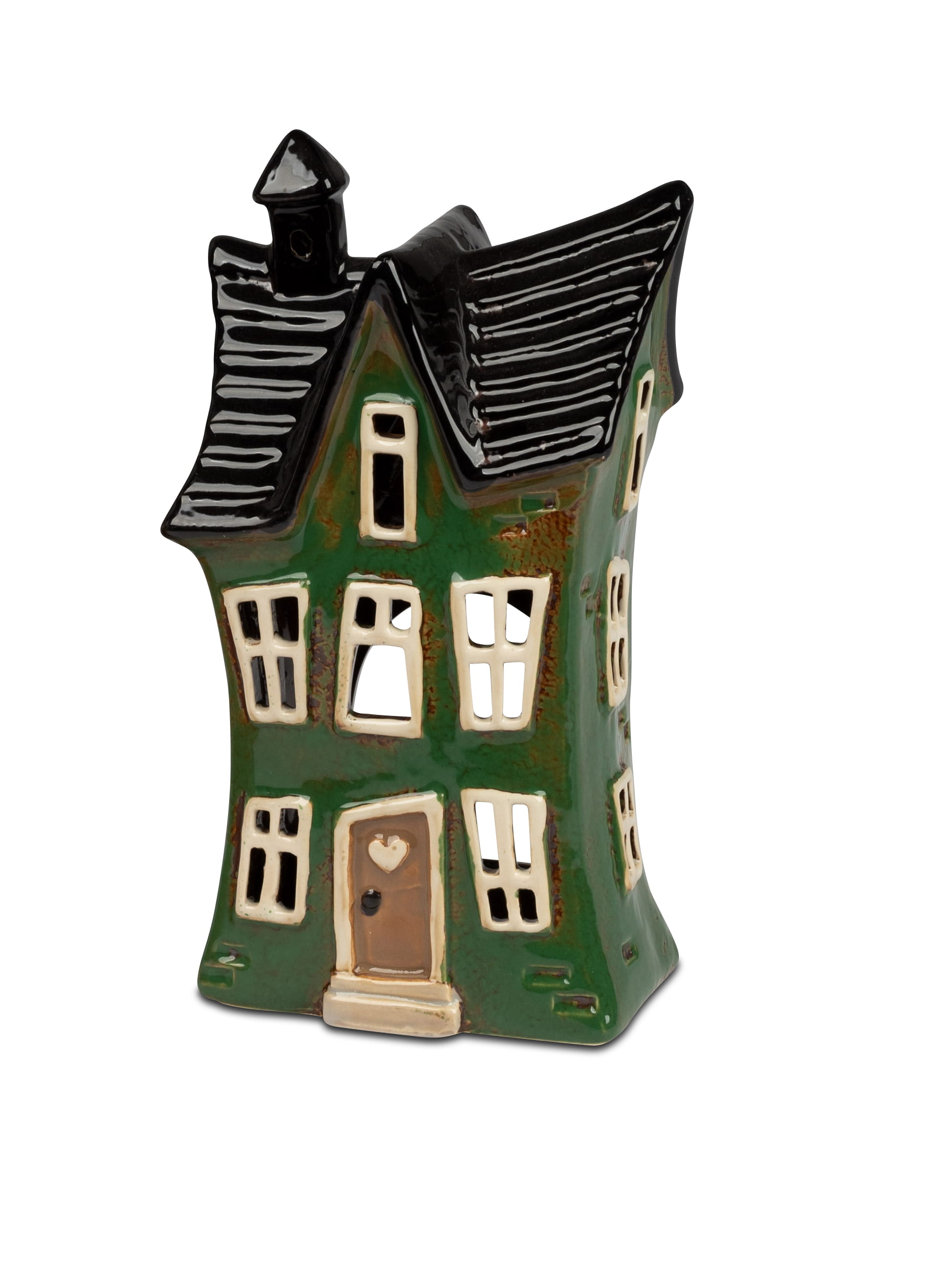 formano Windlicht Haus Steinzeug handbemalt 22cm  grün