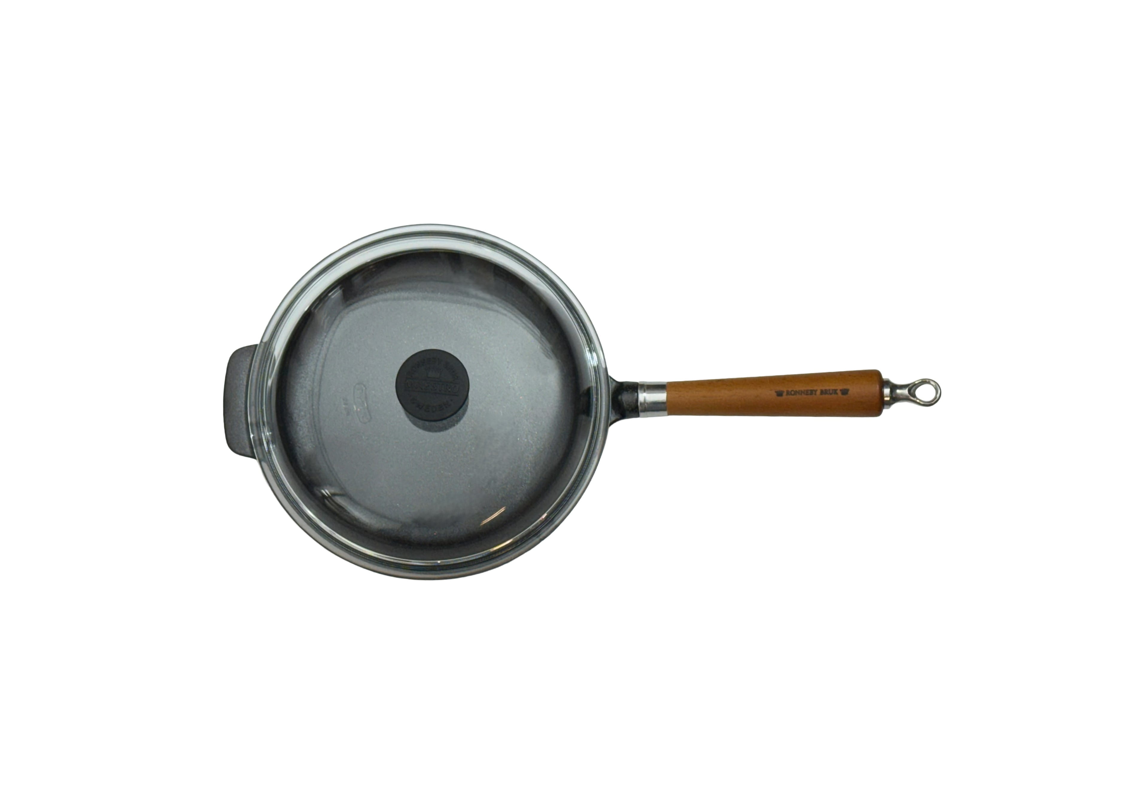 Ronneby Bruk Maestro Bratpfanne hoch, 25 cm mit Glasdeckel und braunem Buchenholzgriff