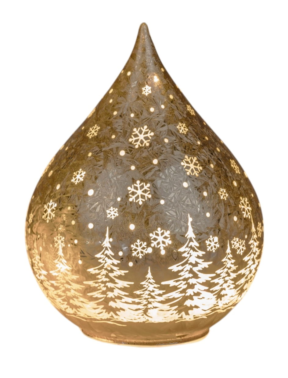 formano Weihnachts-Tropfen 21 cm, Farbglas Champagner in Frosty-Optik mit LED-Licht & Timer, winterl. Dekor 