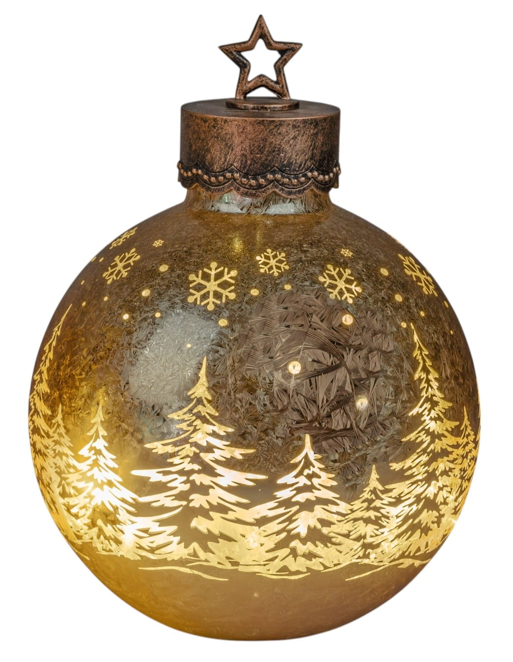 formano Weihnachtskugel 35 cm, Farbglas in Ice-Optik mit LED-Licht, winterl. Dekor + aufgesetztem Stern
