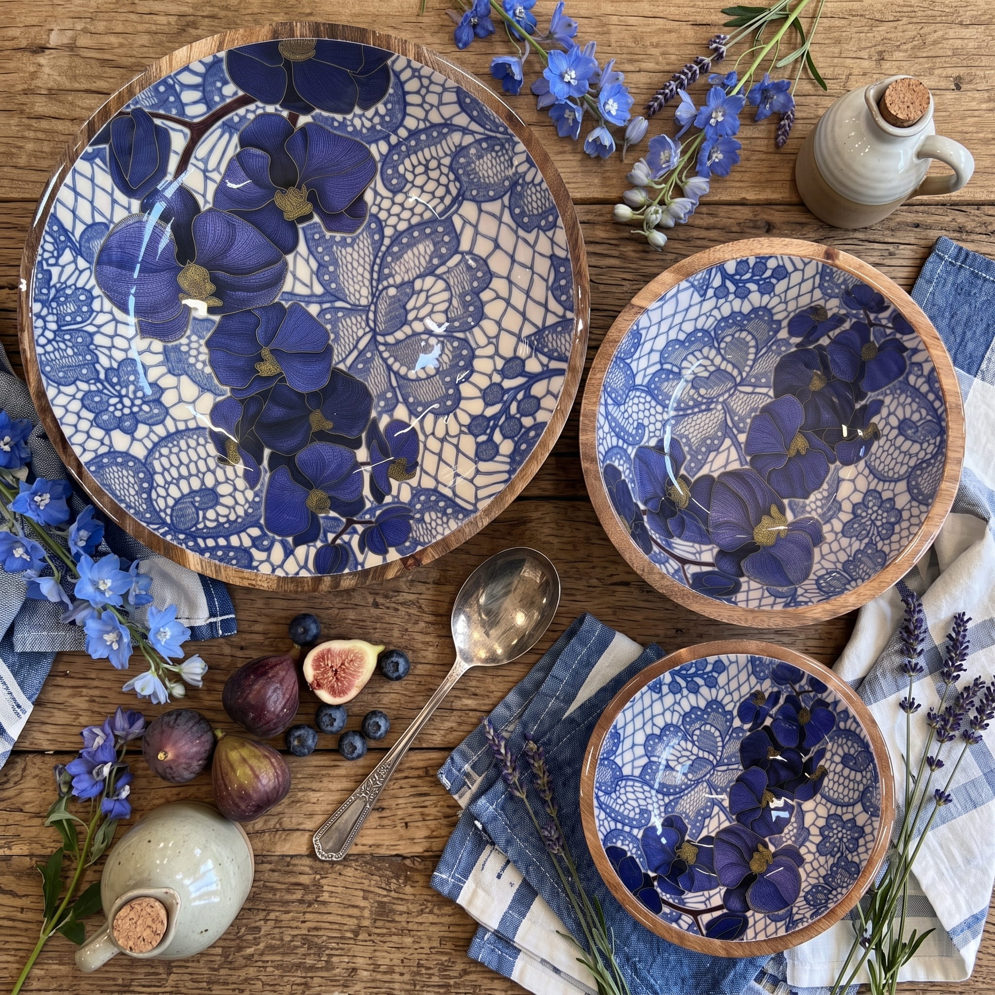 byRoom Mangoholz Schüssel Blue Lace Ø 35 cm