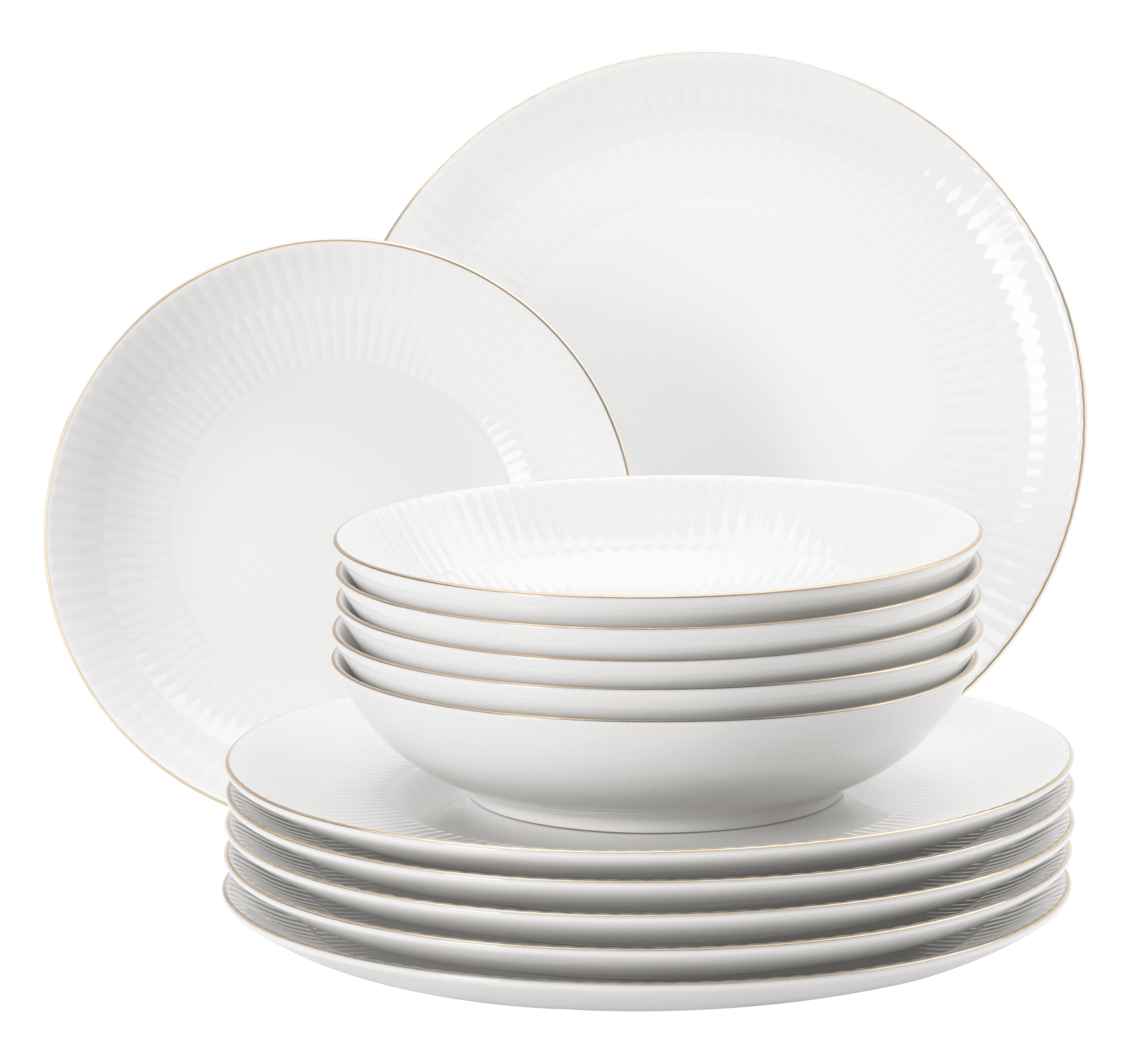 Seltmann Porzellan Amina Weiss / Goldrand Tafelservice 12-teilig