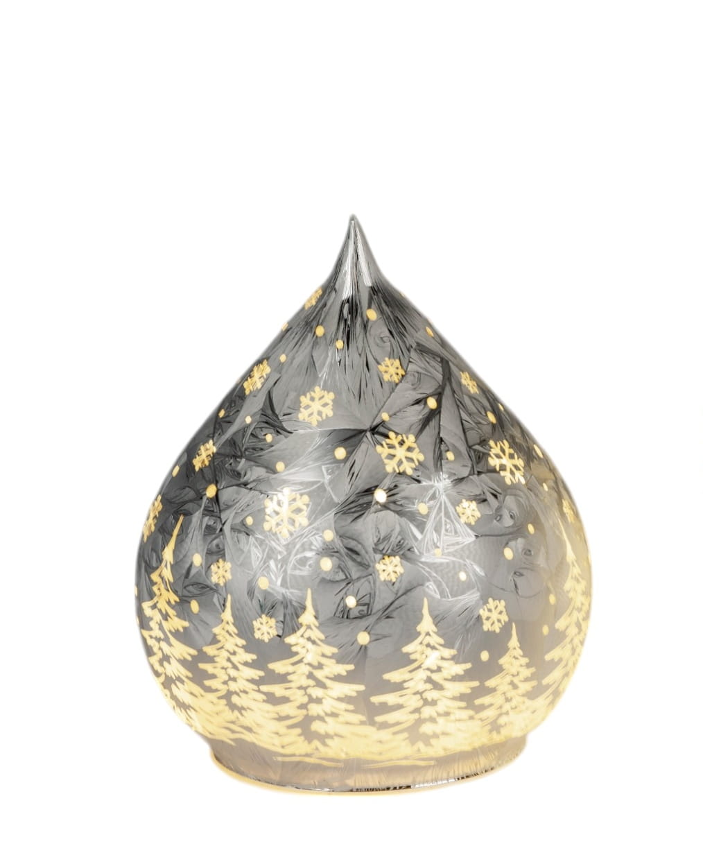 formano Weihnachts-Tropfen 15 cm, Farbglas Silber in Frosty-Optik mit LED-Licht & Timer, winterl. Dekor