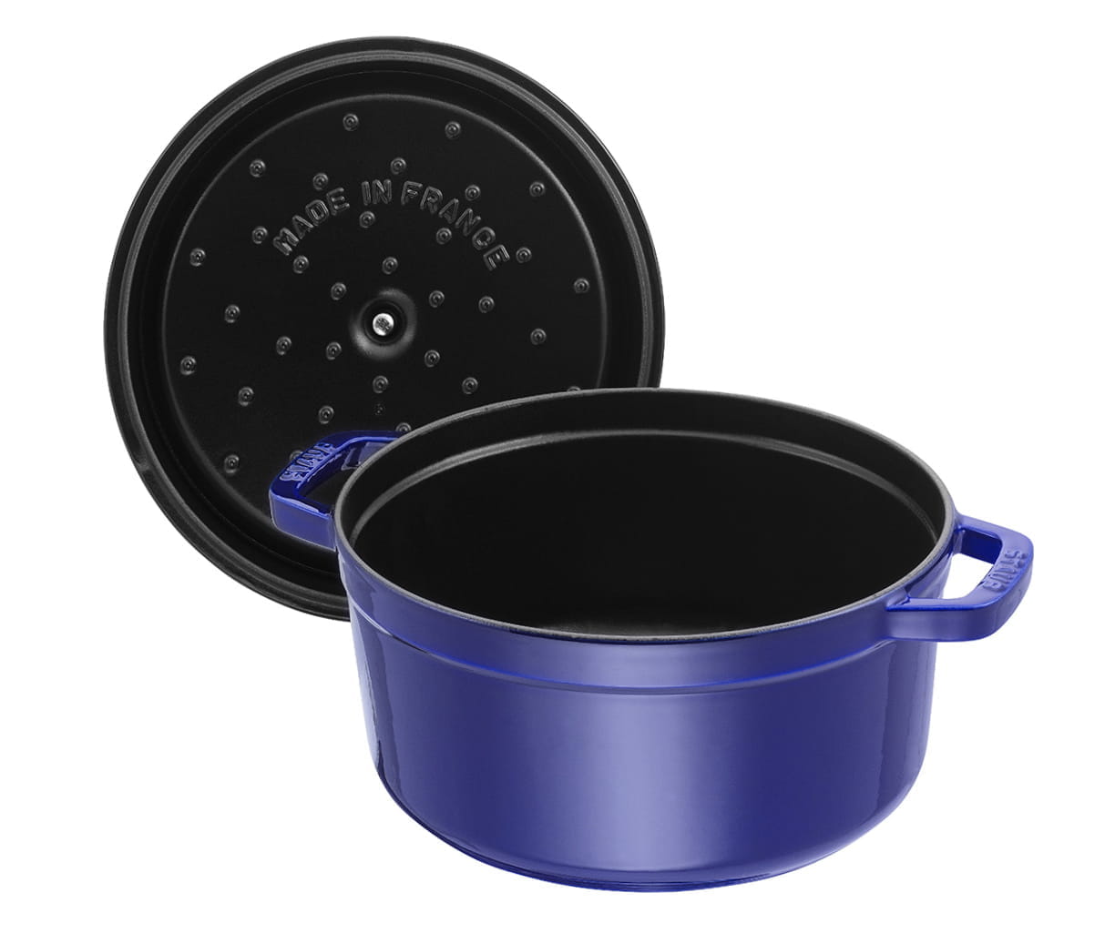 Staub Cocotte Bräter Gusseisen rund 26cm blau offen