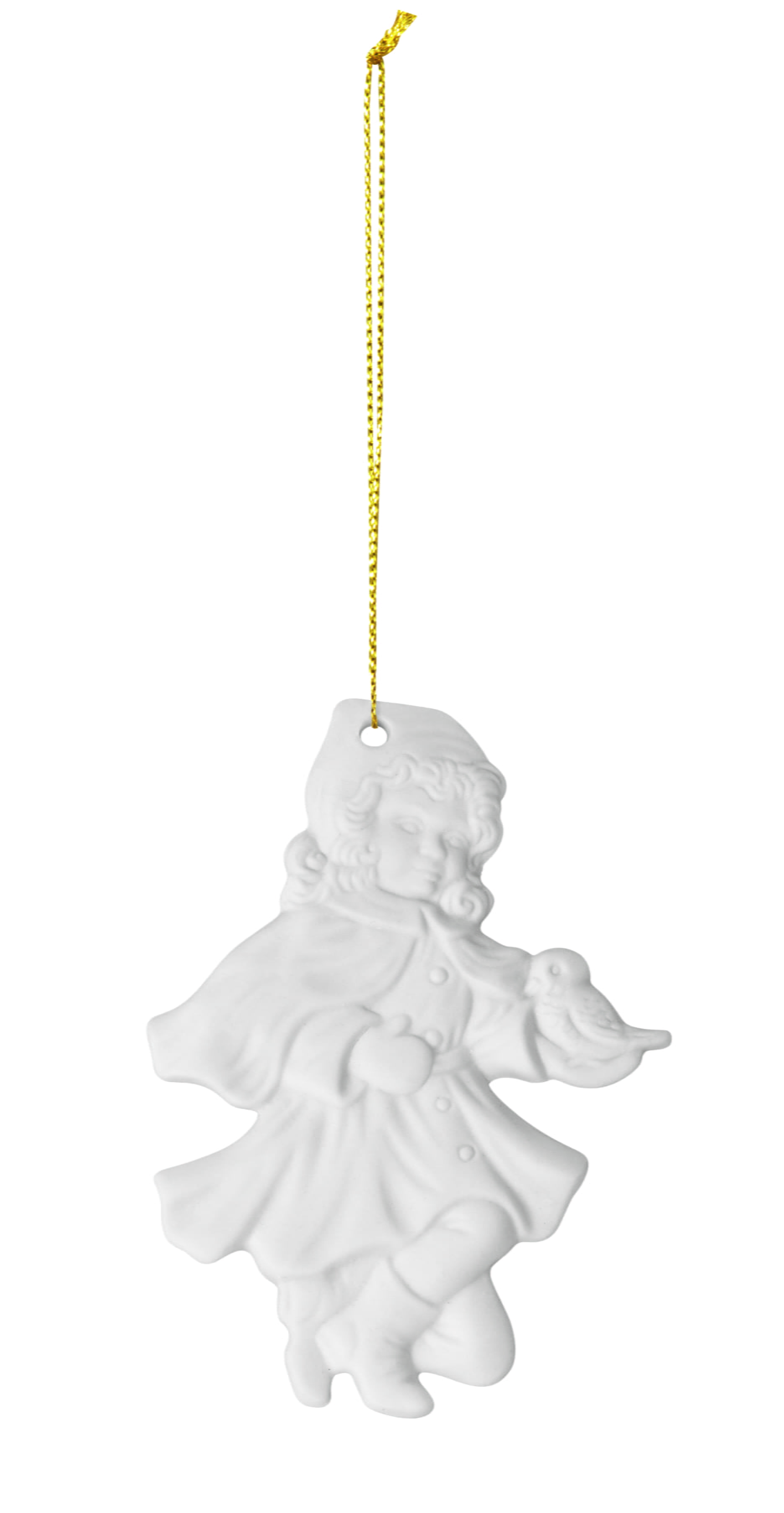 Seltmann Porzellan Weihnachtsanhänger "Mädchen & Vogel", 7 cm, Weiß