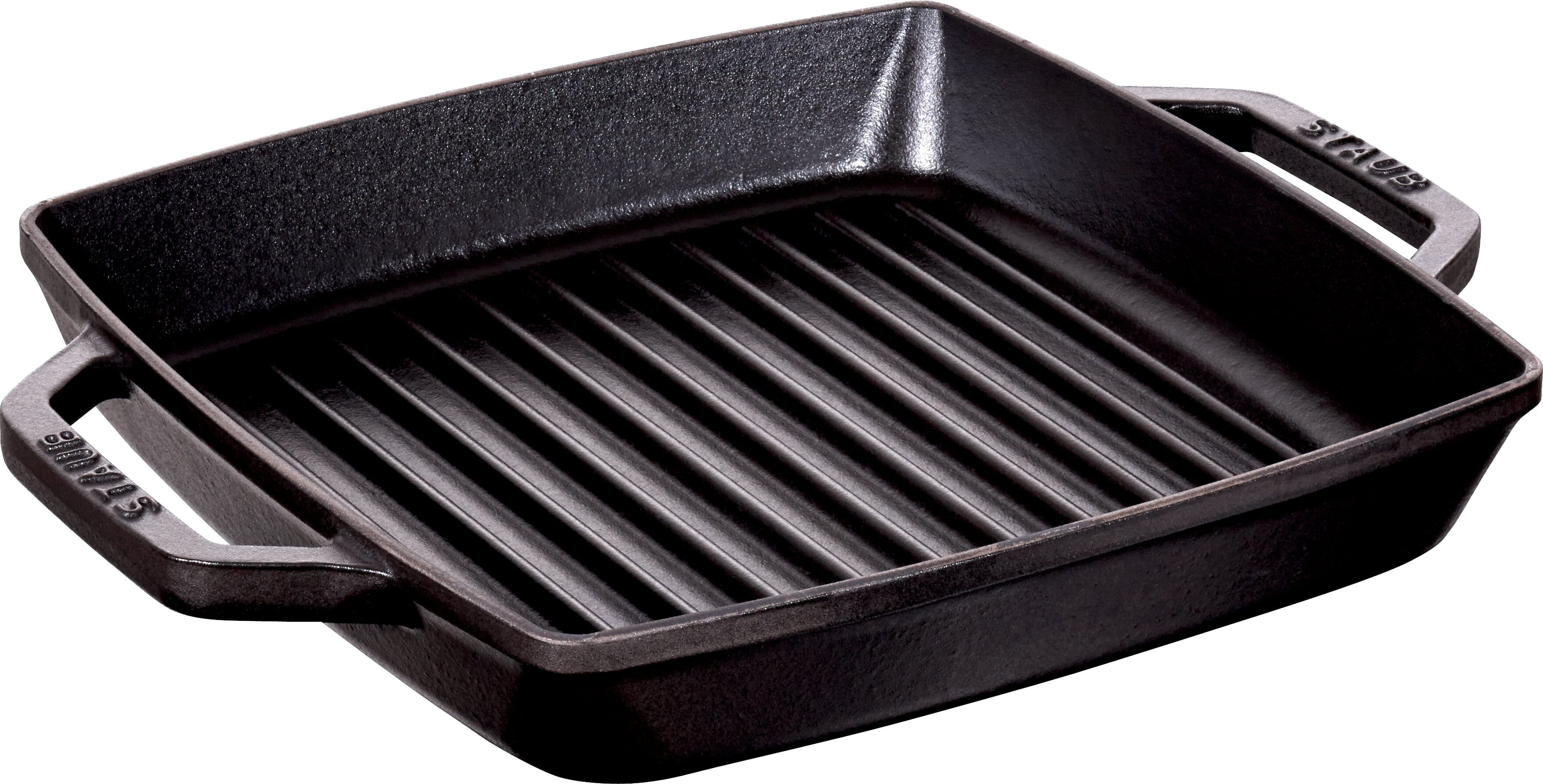 Staub France Grillpfanne Gusseisen mit zwei Griffen quadratisch 23x23cm, Schwarz