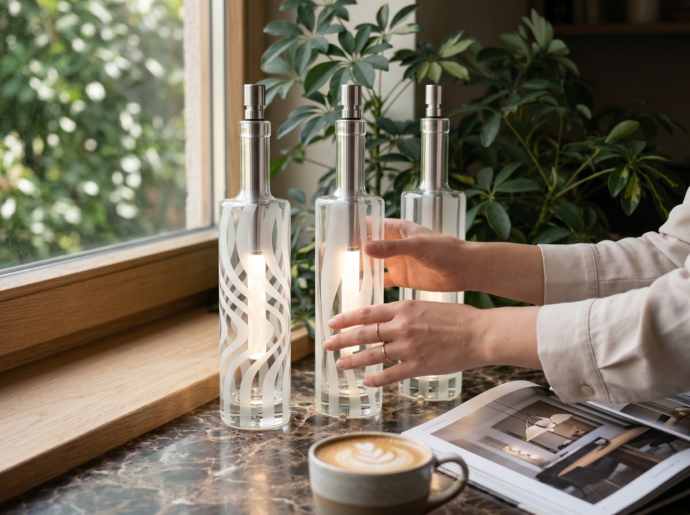 Bottlelight Flasche Titano Streifen, handbearbeitet