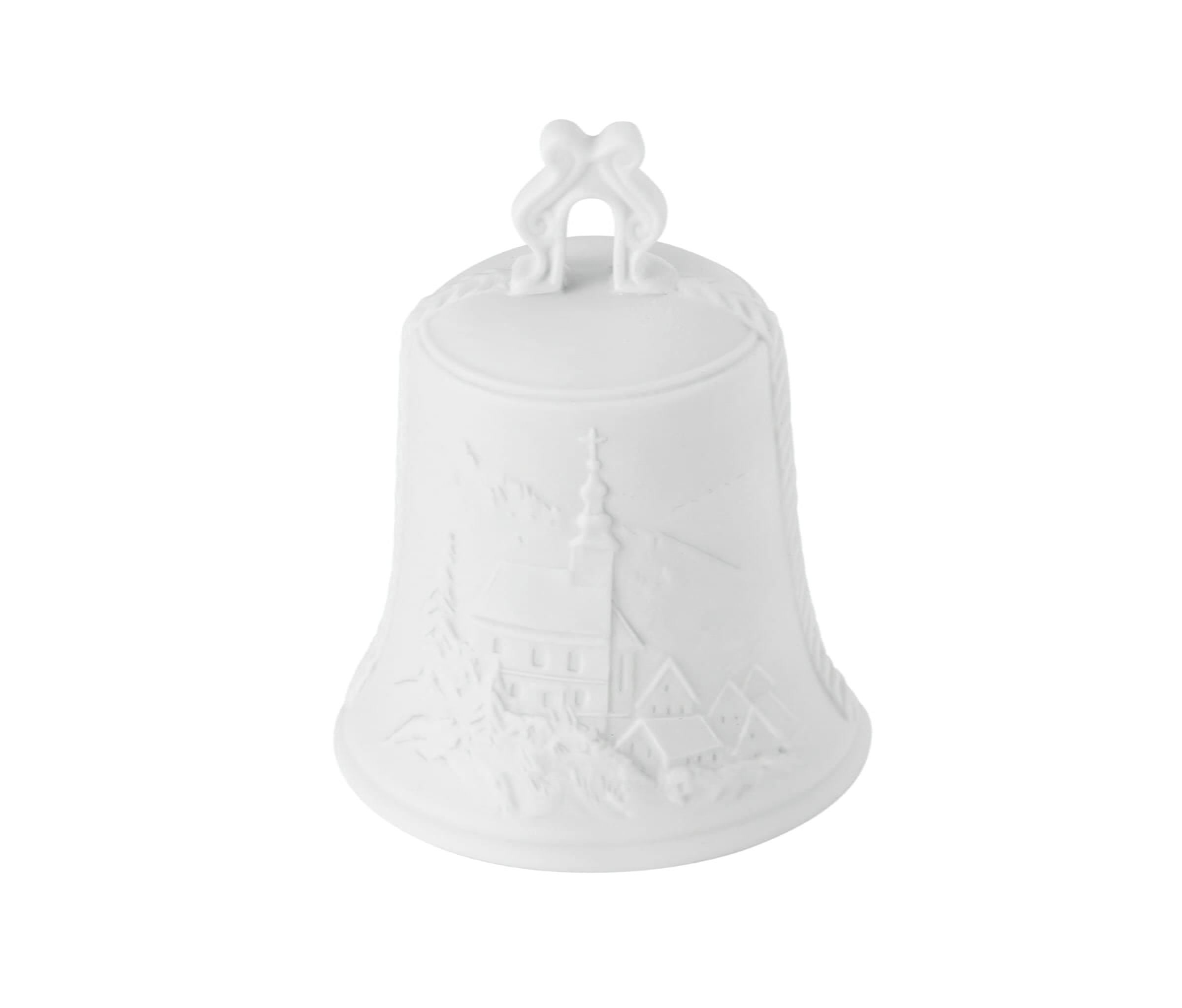 Seltmann Porzellan Weihnachtsglocke 8 cm mit Relief Ø 6 cm, Weiß