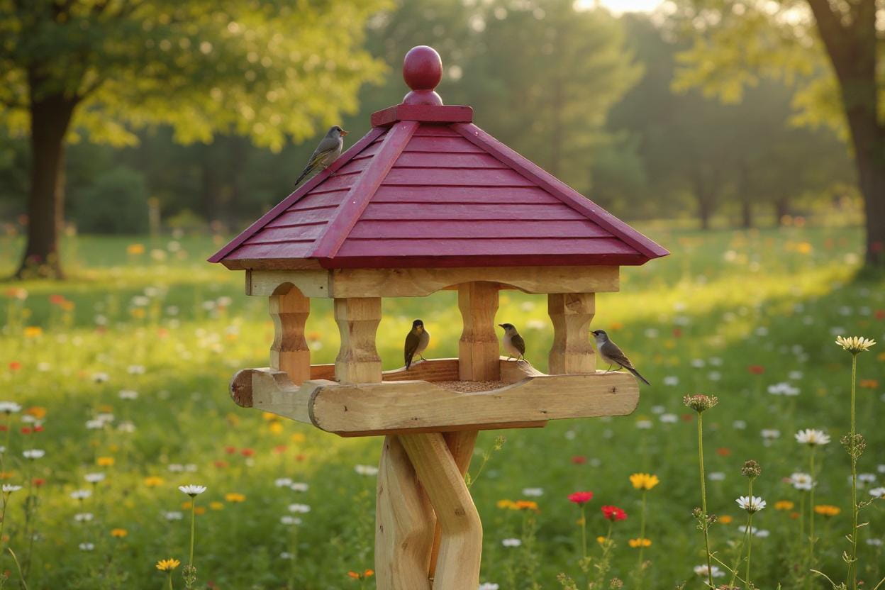 Kleiber Gartenprodukte Star-Haus Vogelfutterhaus Pavillion 4-eckig, aus massivem Holz mit rotem Dach
