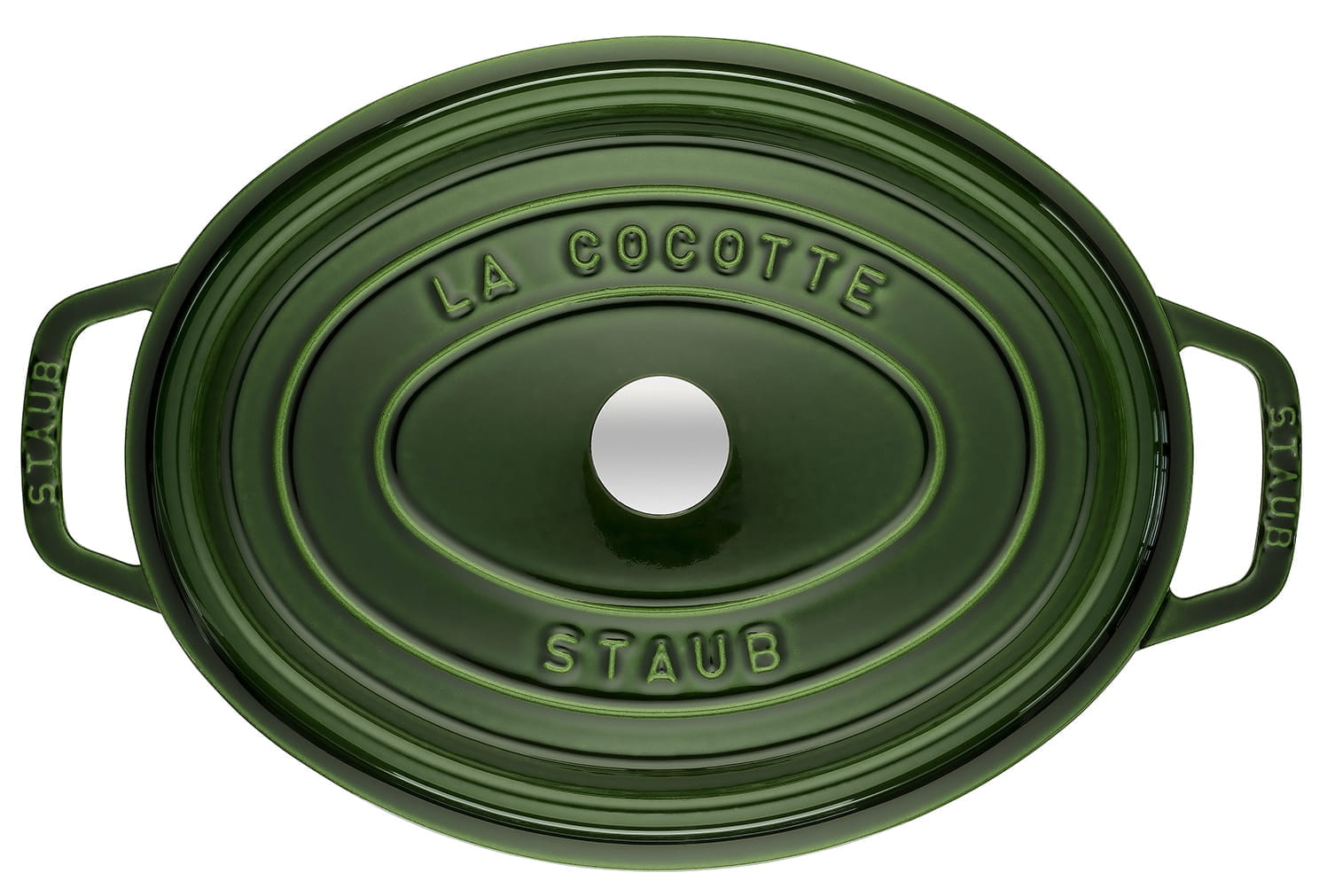 Staub Cocotte Bräter Gusseisen oval 33cm Basilikum oben