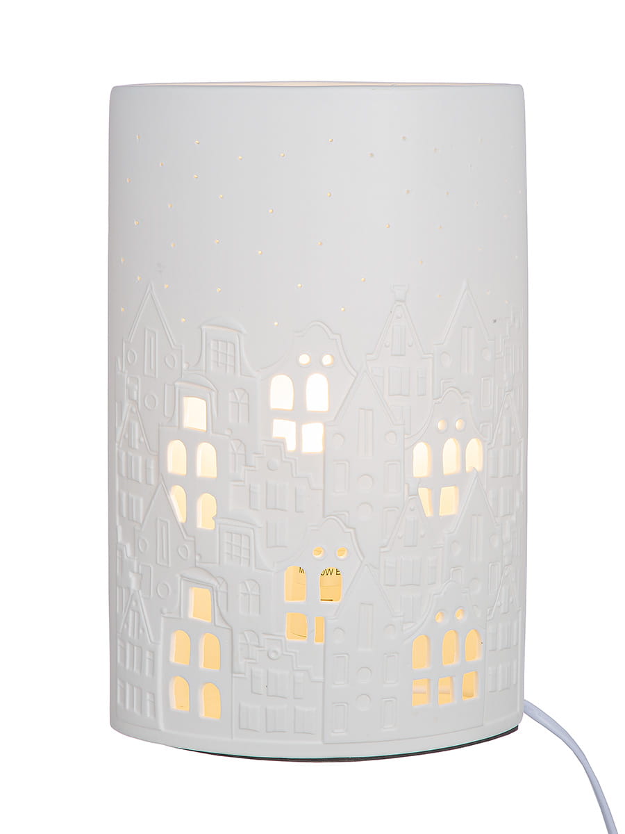 Gilde Porzellan Lampe "Stadtlichter" - 28 cm Tischleuchte Lifestylefoto