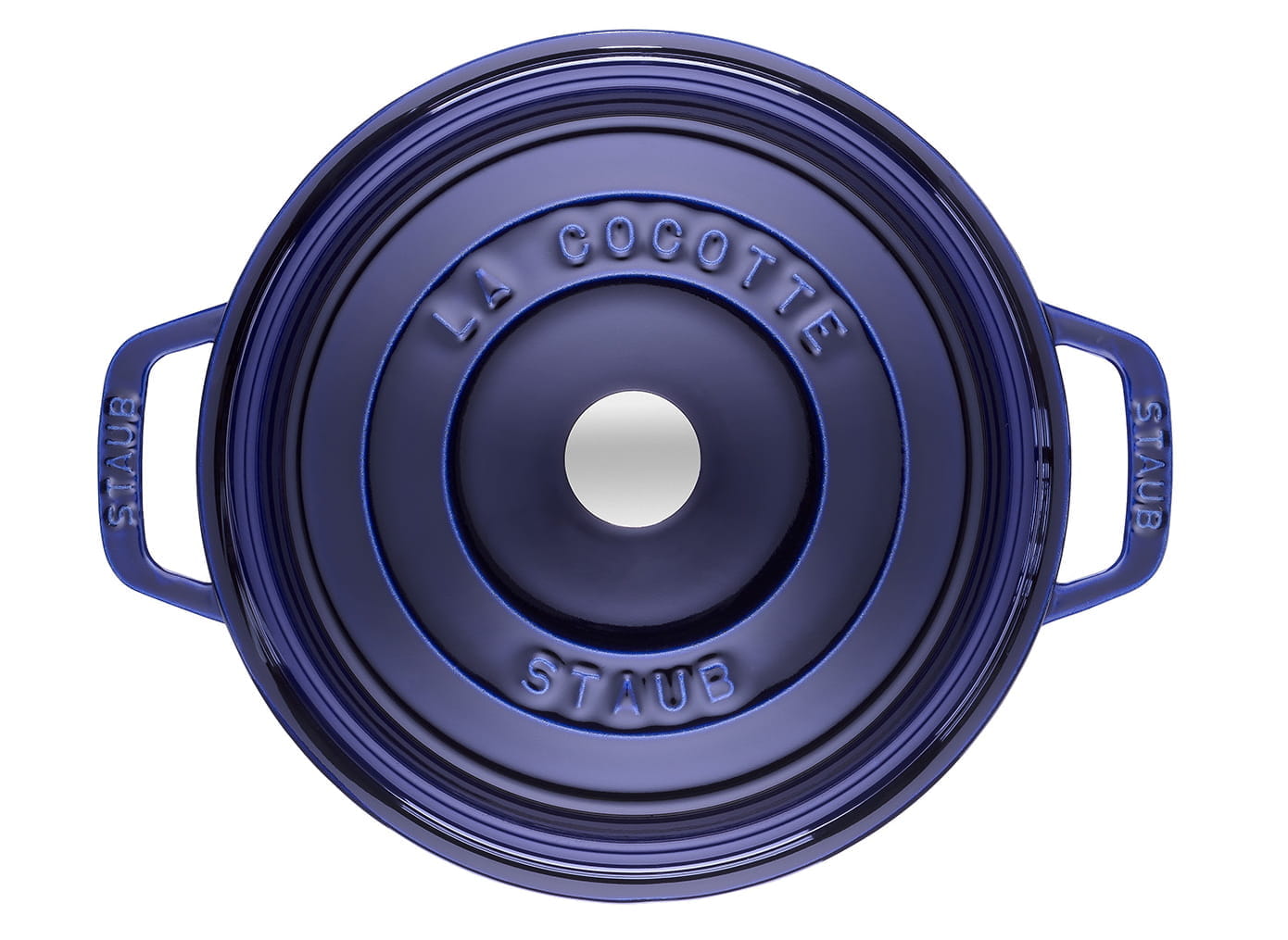 Staub Cocotte Bräter Gusseisen rund 30cm blau oben