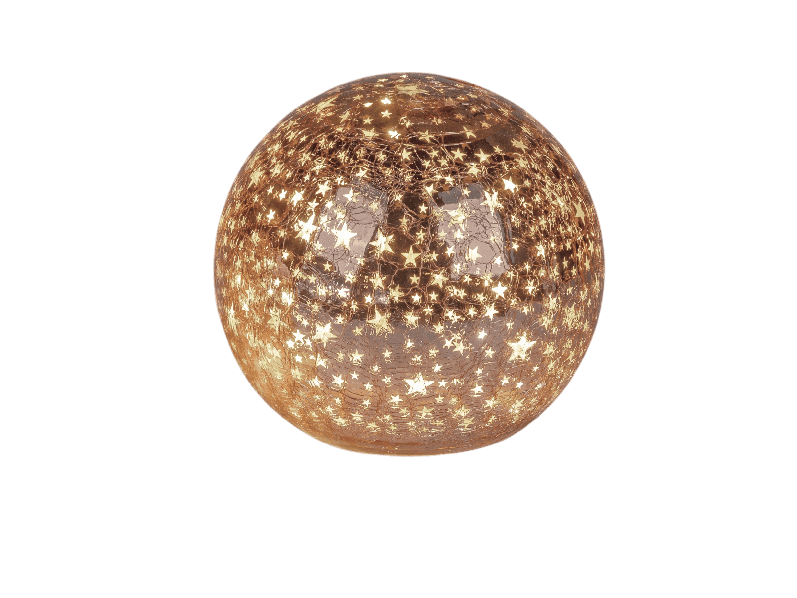 formano Weihnachtskugel 15 cm, Farbglas Rose Krakelee-Optik, mit LED-Licht & Timer, Sterne
