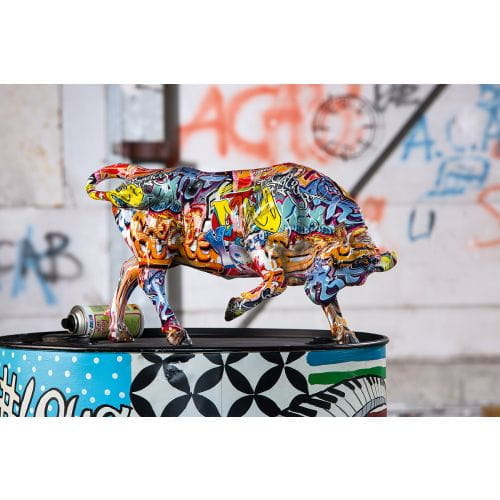 Gilde Kunstharz Stier "Street Art", Graffiti - 27 cm, mehrfarbig