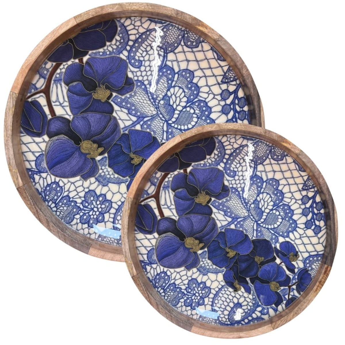 byRoom Mangoholz Tabletts Blue Lace, 2er Set