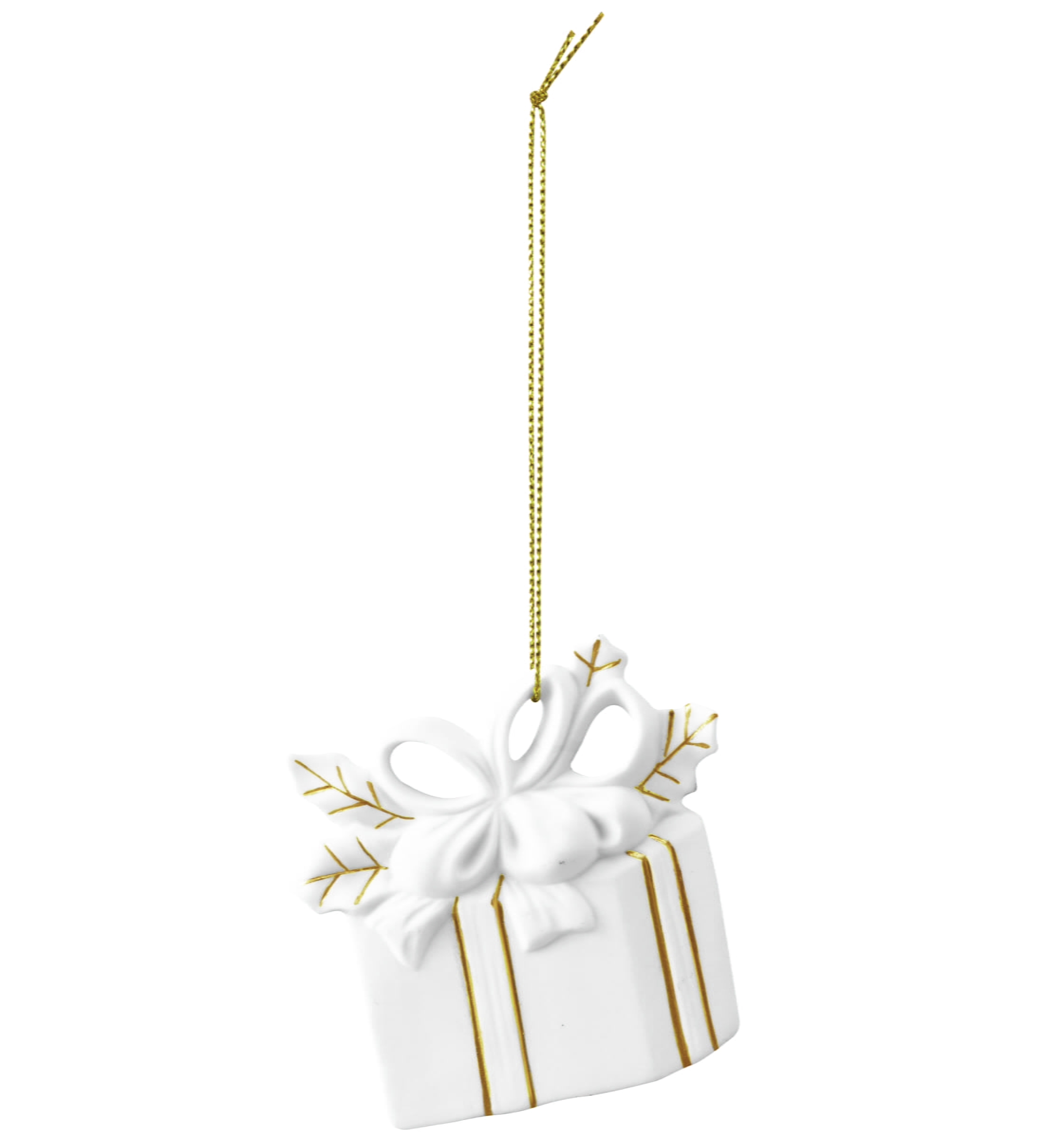 Seltmann Porzellan Weihnachtsanhänger "Paket mit Schleife", 8 cm, Weiß/Gold