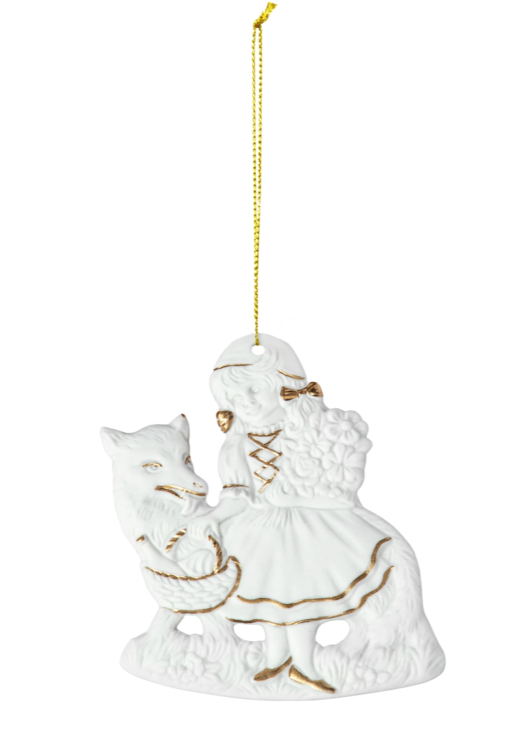 Seltmann Porzellan Weihnachtsanhänger "Rotkäppchen", 8 cm, Weiß/Gold