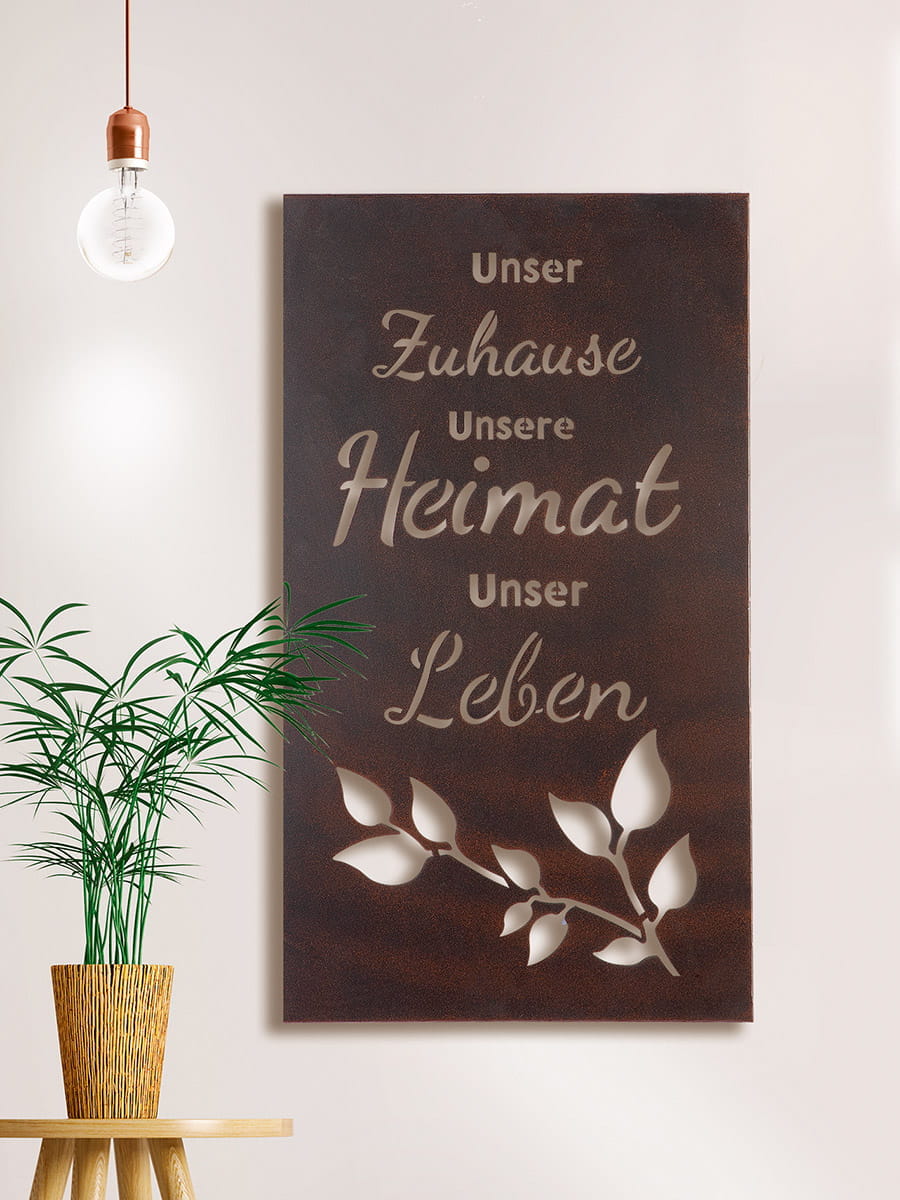 Gilde Metall Relief Weisheit "Heimat", dunkelbraun - 70 x 40 cm