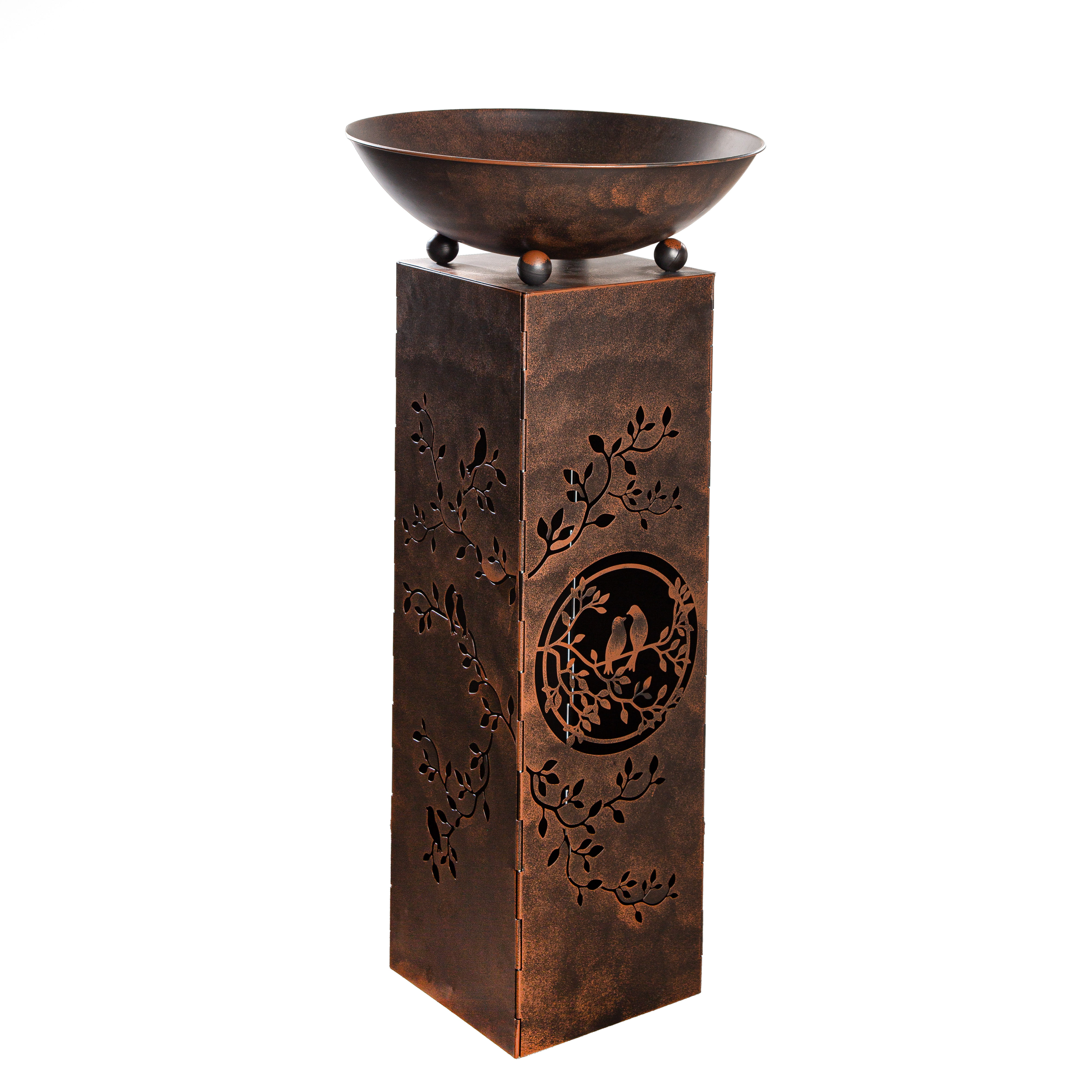 Gilde Metall Schalenständer Quader "Vogelzweig", Ø 50 cm, braun - 104 cm