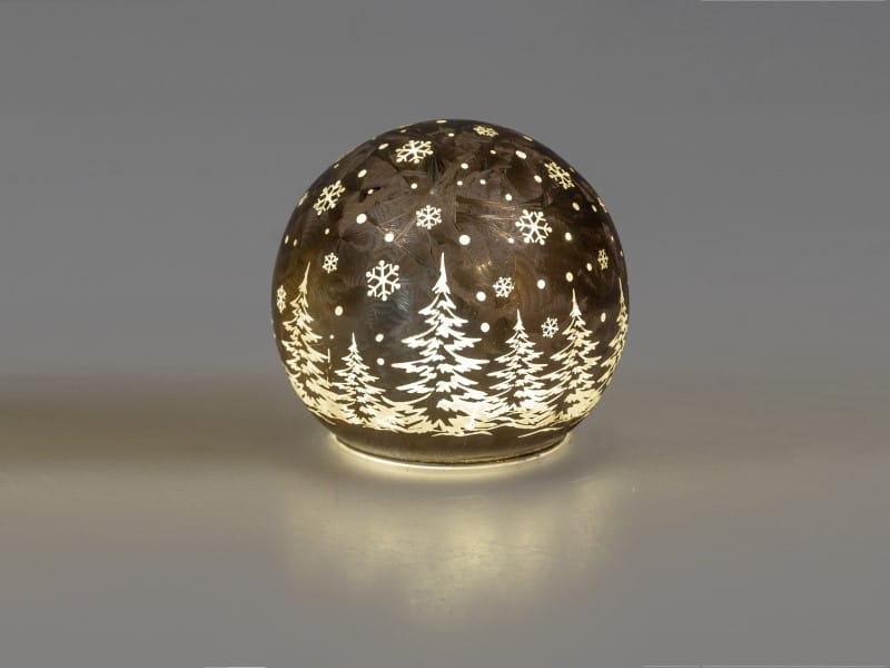 formano Deko-Kugel 12 cm, Farbglas frosty-braun in geeister Optik, mit LED-Licht & Timer