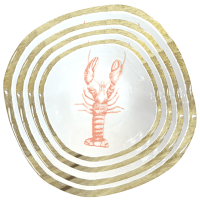 byRoom Scandinavian Mangoholz Schüssel 4er-Set, Weiß mit Lobster