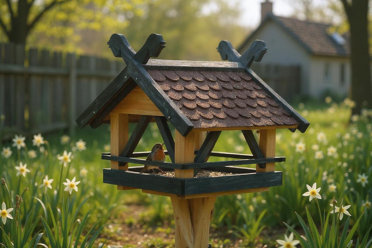 Kleiber Gartenprodukte Star-Haus Vogelfutterhaus Landhaus mit Kreuzgiebel Pferdeköpfe, massiv