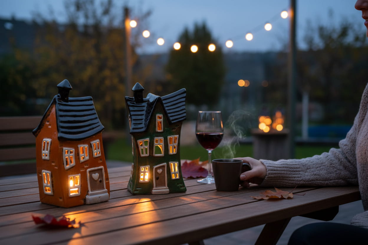 formano Windlicht Haus Steinzeug handbemalt 22cm grün