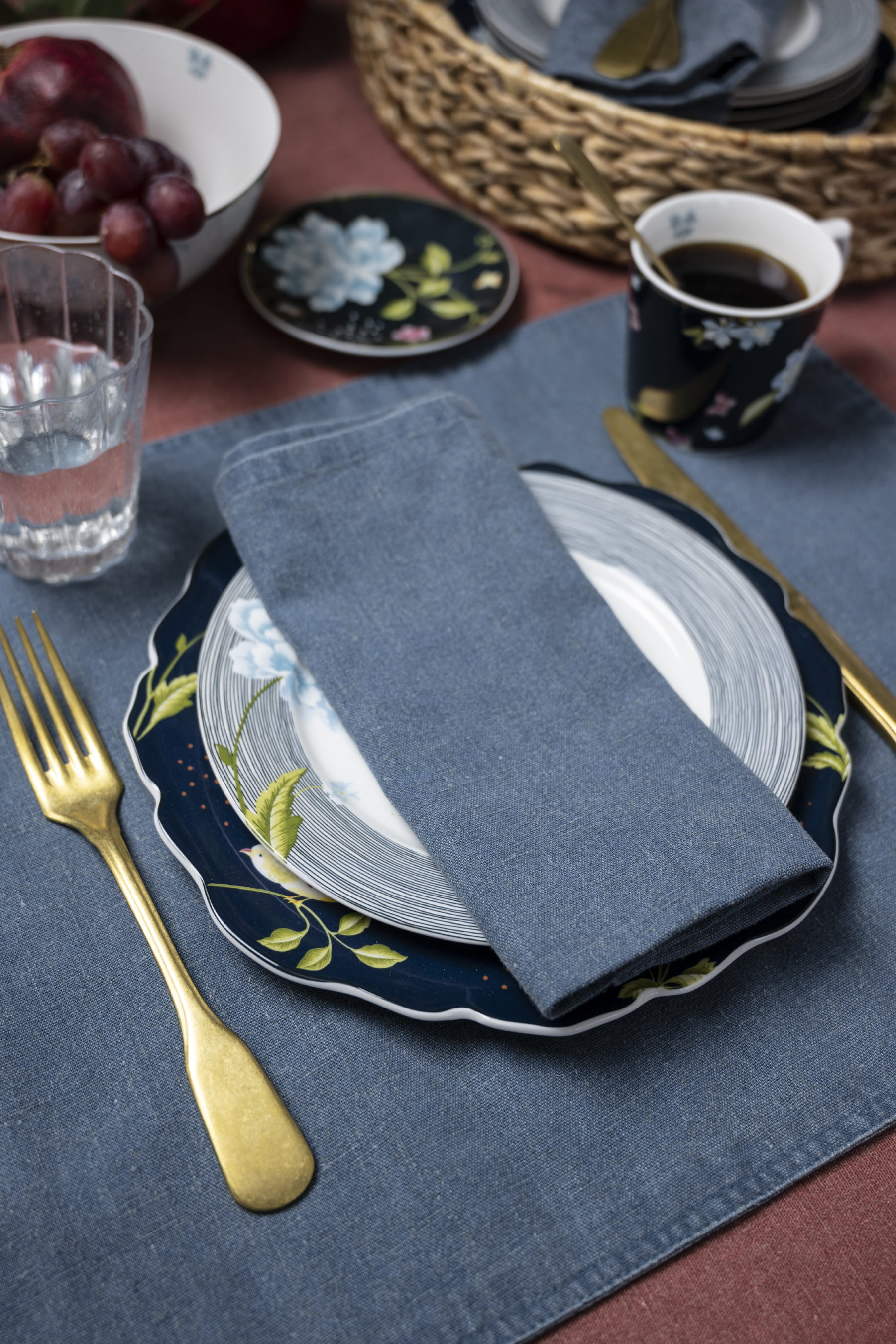 Laura Ashley Kitchen Linen Serviette Wild Clematis blau einfarbig, 45 x 45 cm