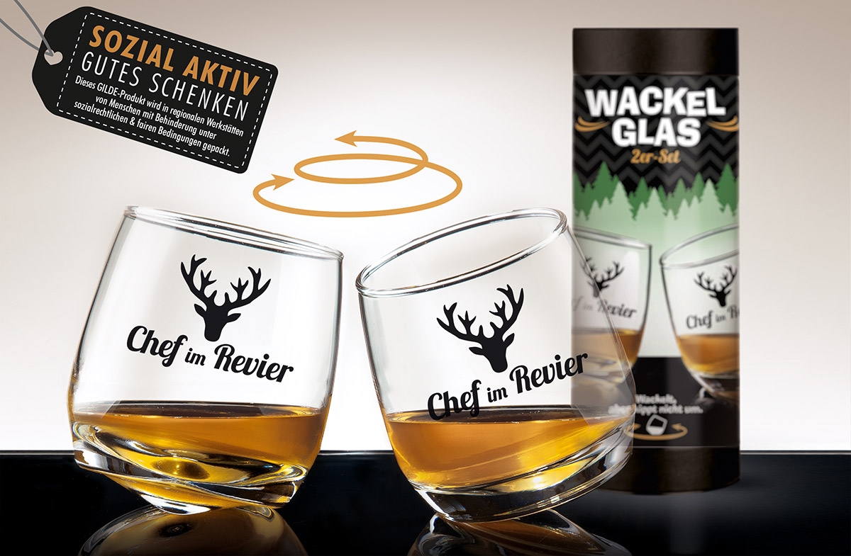 Gilde Wackelglas 2er-Set "Chef im Revier" - 200 ml