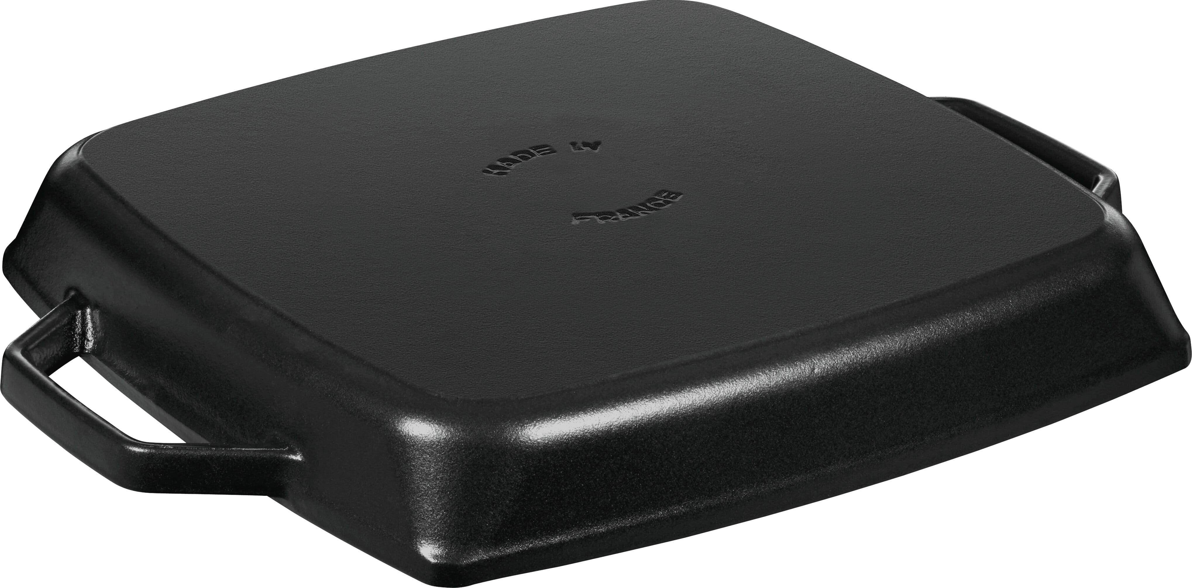 Staub France Grillpfanne Gusseisen mit zwei Griffen quadratisch 23x23cm, Schwarz