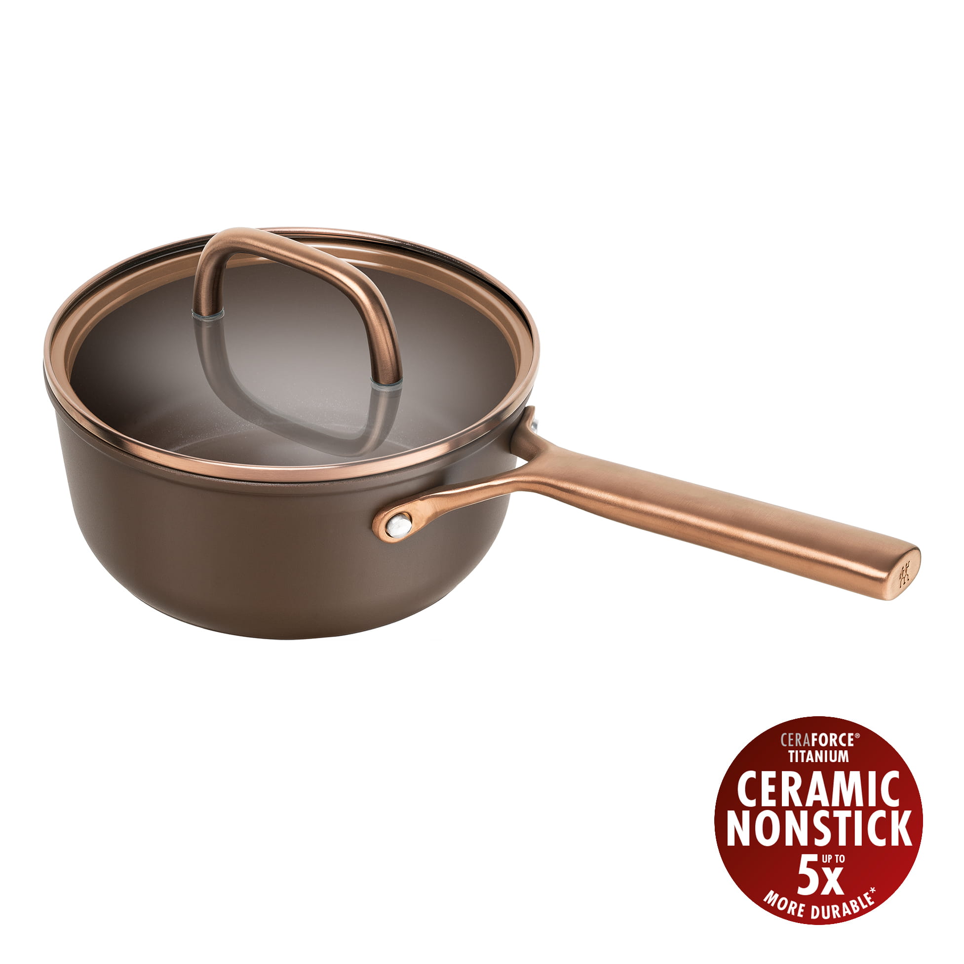 ZWILLING Milano Stieltopf mit Glasdeckel, 18 cm | Braun | Aluminium | Ceramic Titanium