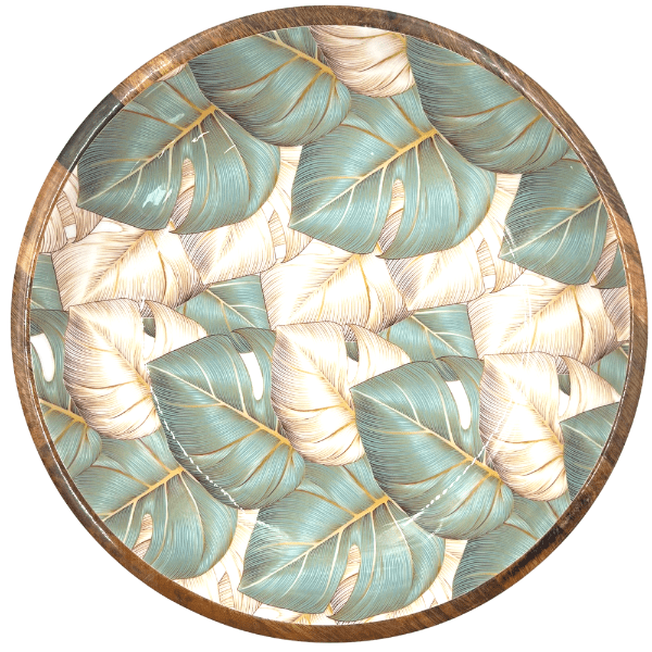 byRoom Mangoholz Schüssel Monstera Ø 38 cm, grün/beige