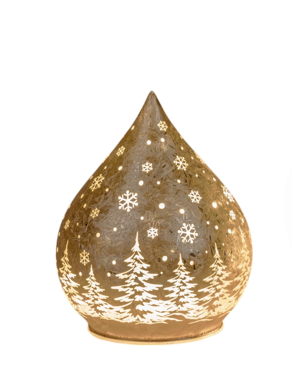 formano Weihnachts-Tropfen 15 cm, Farbglas Champagner in Frosty-Optik mit LED-Licht & Timer, winterl. Dekor