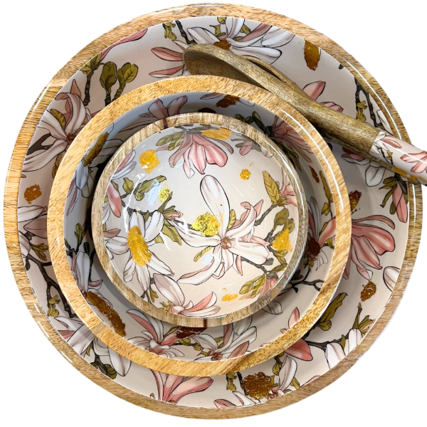 byRoom Mangoholz Schüssel Magnolia beige, rose, gold 35 cm