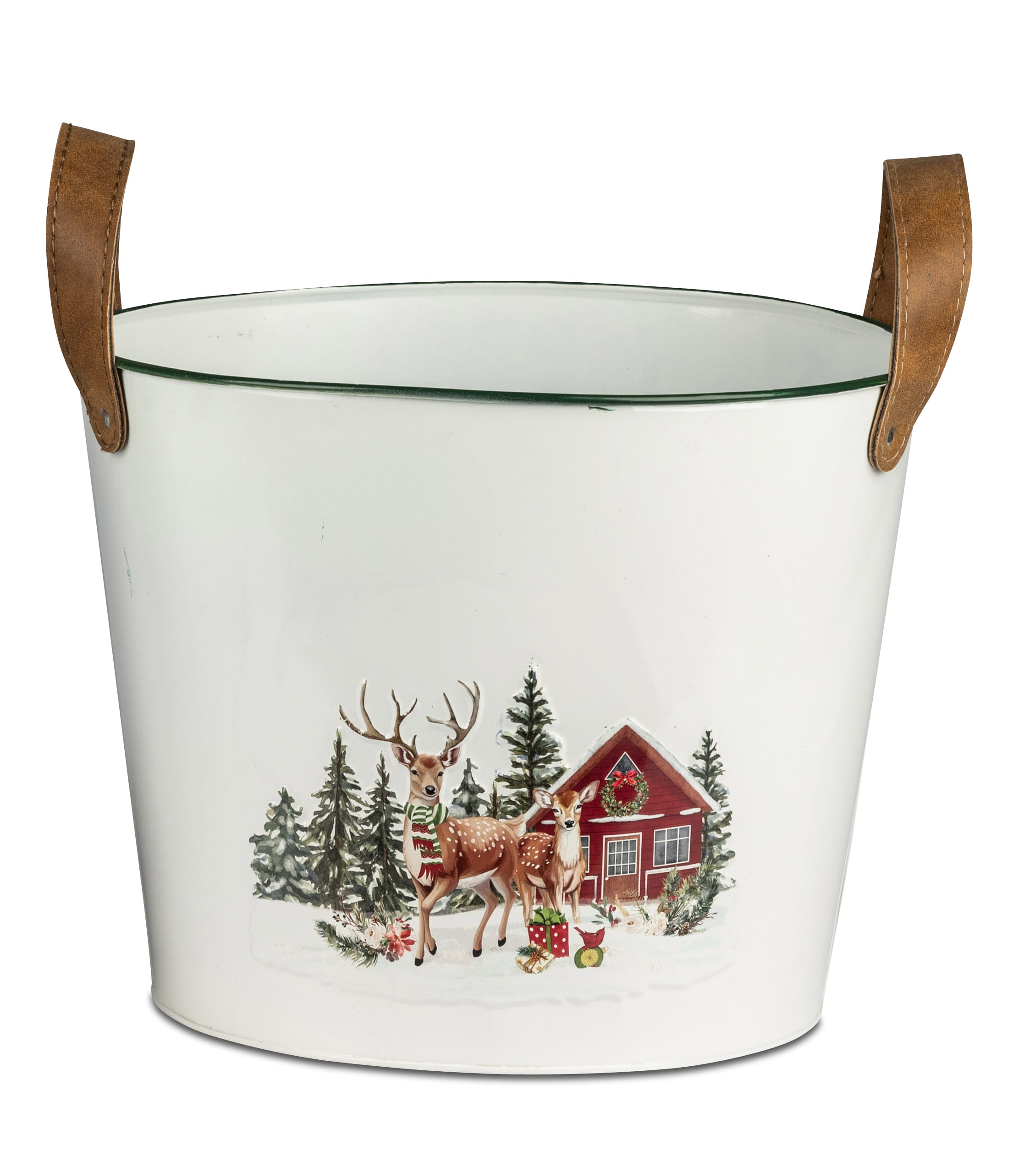 formano Metallkübel / Pflanzgefäß mit weihnachtlichem Hirschmotiv, 23x27 cm