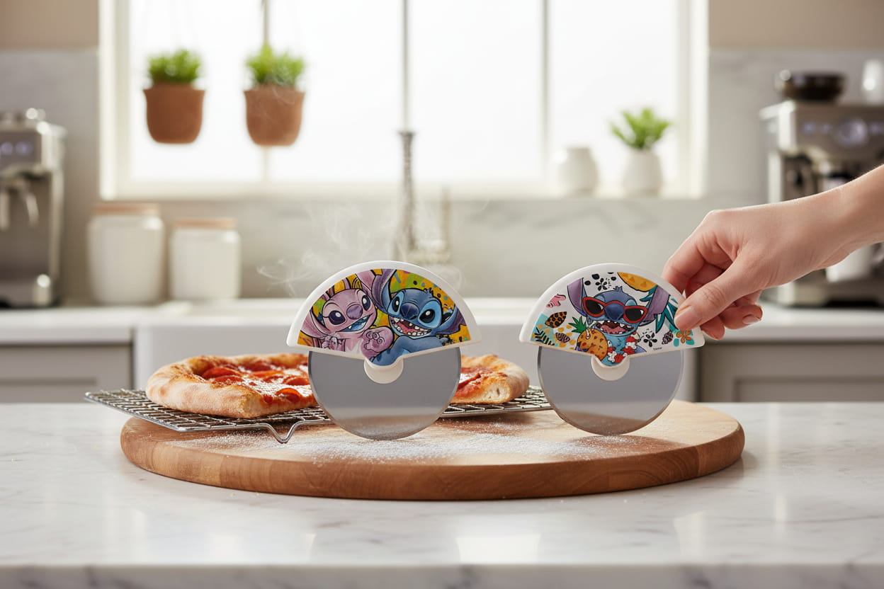 Gilde Disney Poly/Edelstahl Pizzaschneider "Angel & Stitch" - Ø 10 cm