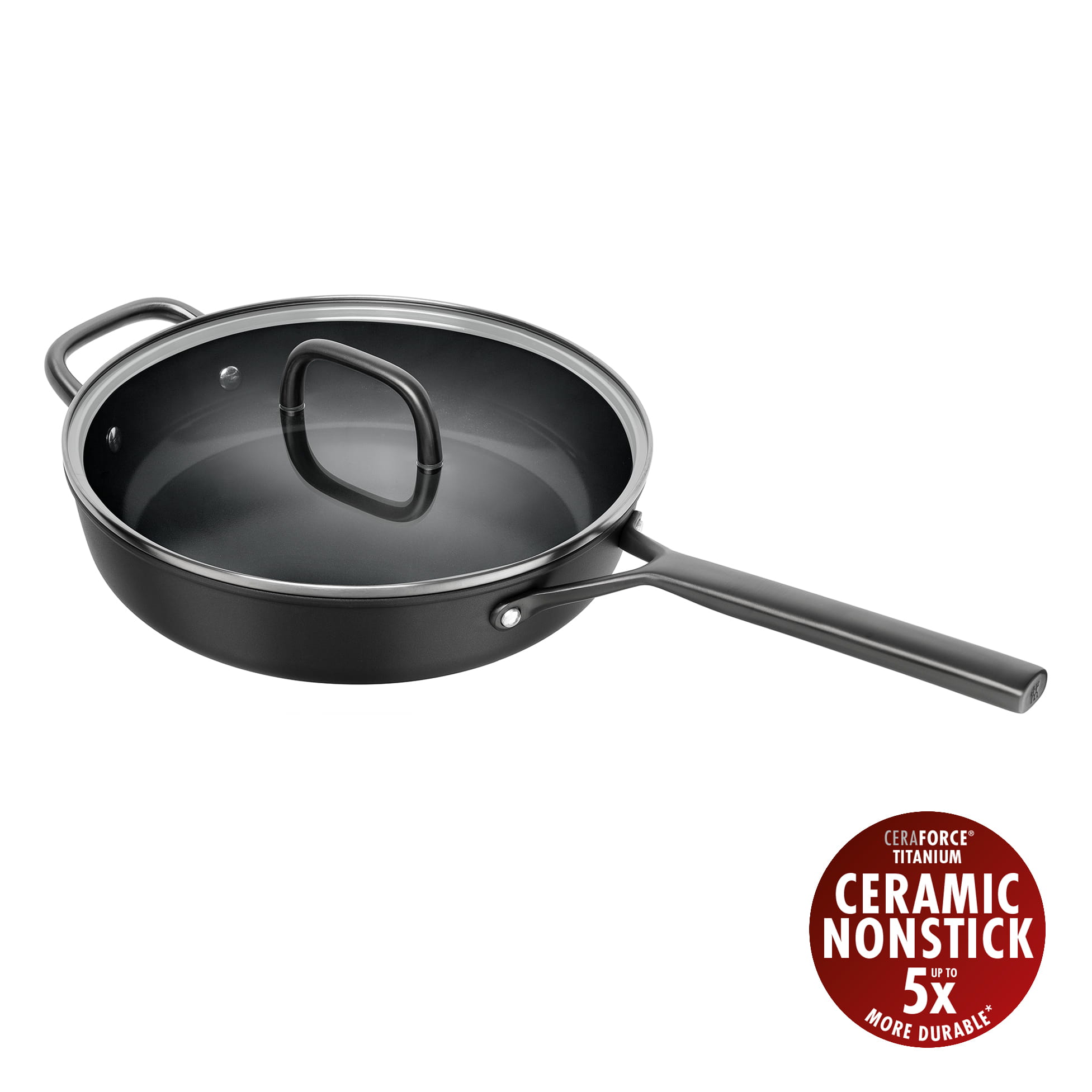 ZWILLING Milano Schmorpfanne mit Glasdeckel, 28 cm | Schwarz | Aluminium | Ceramic Titanium
