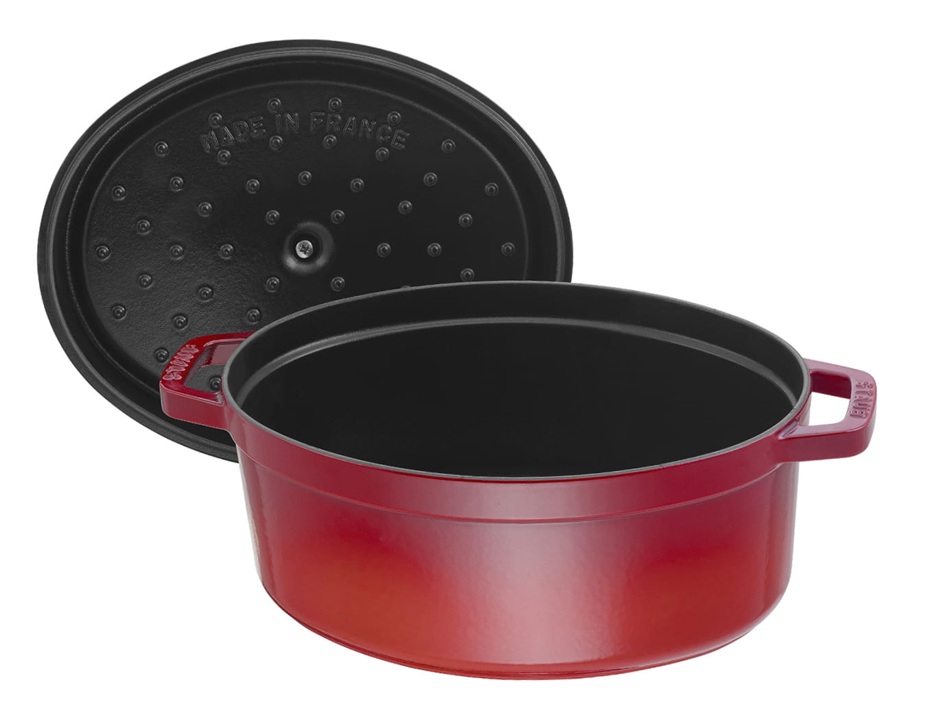 Staub Cocotte Bräter Gusseisen oval 27cm Kirsche offen