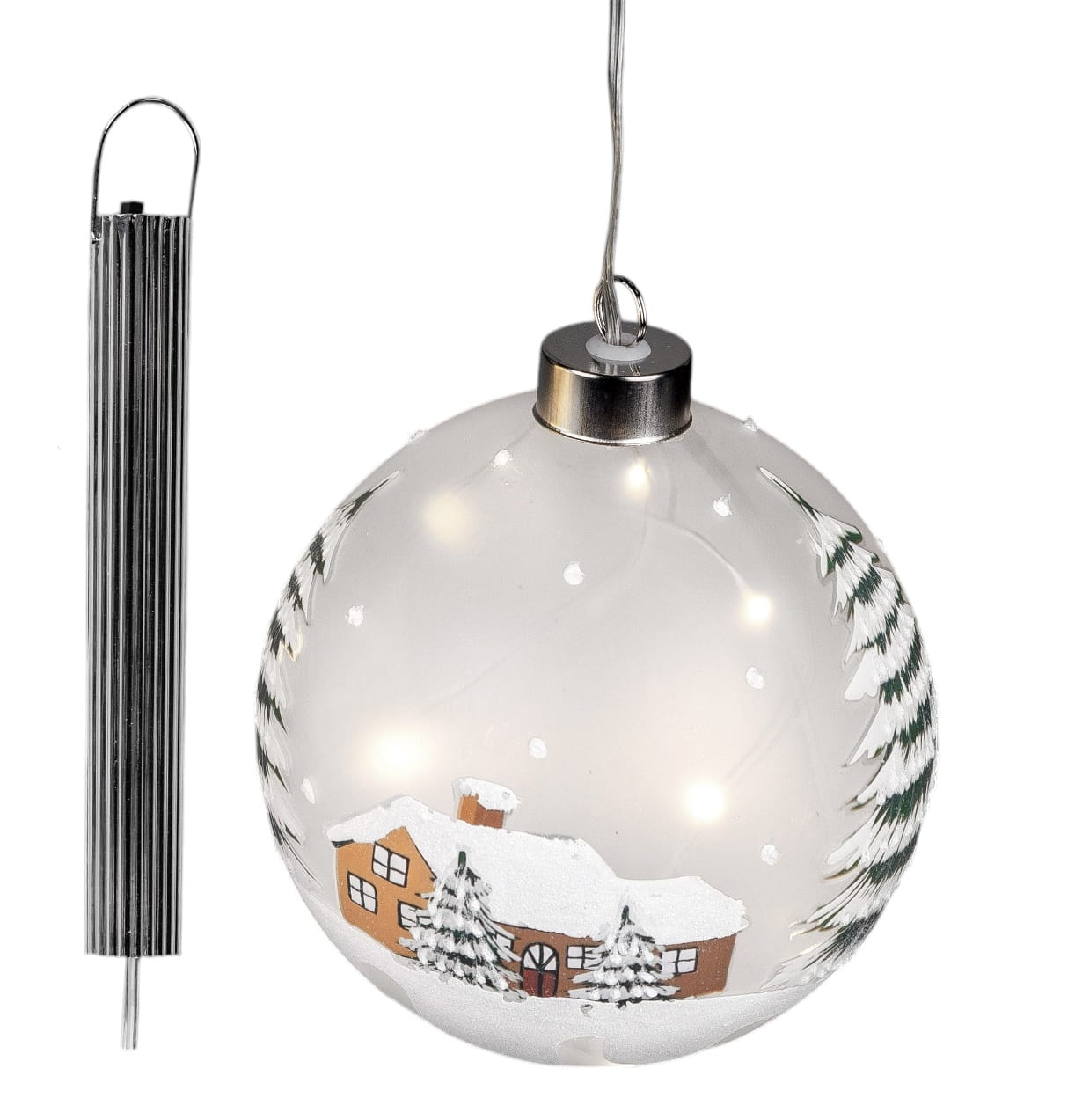 formano LED Hänger Weihnachtskugel Ø 12 cm, mattes Glas, handbemalt mit LED-Licht & Timer, Winterdekor