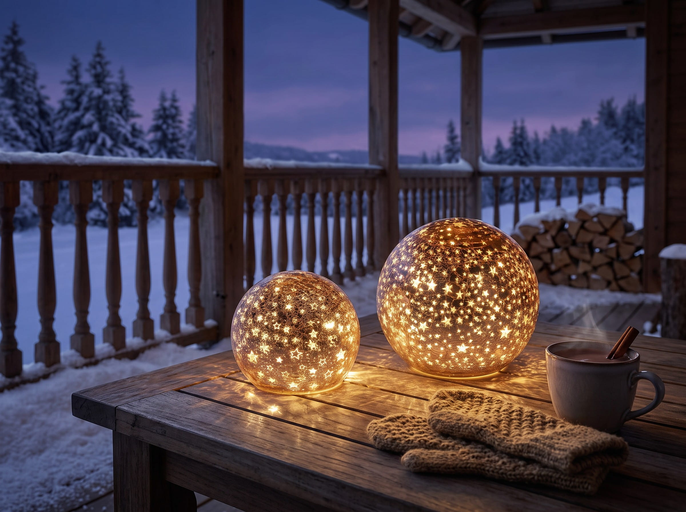 formano Weihnachtskugel 12 cm, Farbglas Rose Krakelee-Optik, mit LED-Licht & Timer, Sterne