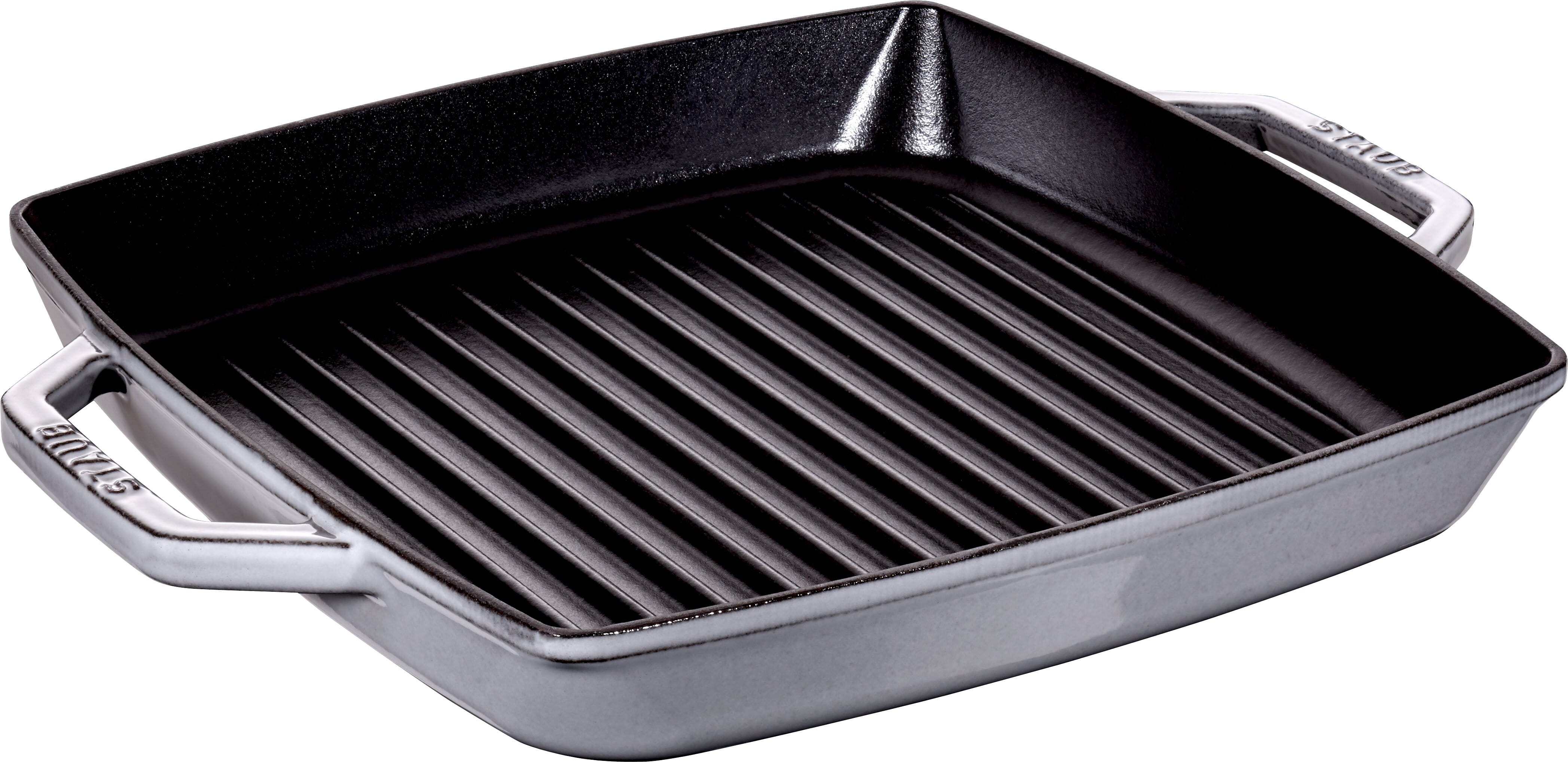 Staub France Grillpfanne Gusseisen mit zwei Griffen quadratisch 28x28cm, Grafitgrau