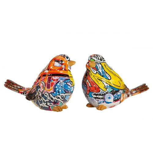 Gilde Poly Figur Vogel "Street Art", Graffiti - 10 cm, 2er Set