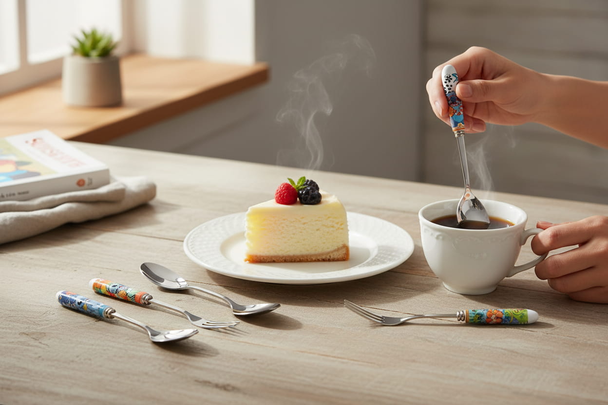 Gilde Disney Porzellan/Edelstahl Kaffeelöffel & Kuchengabeln „Stitch“