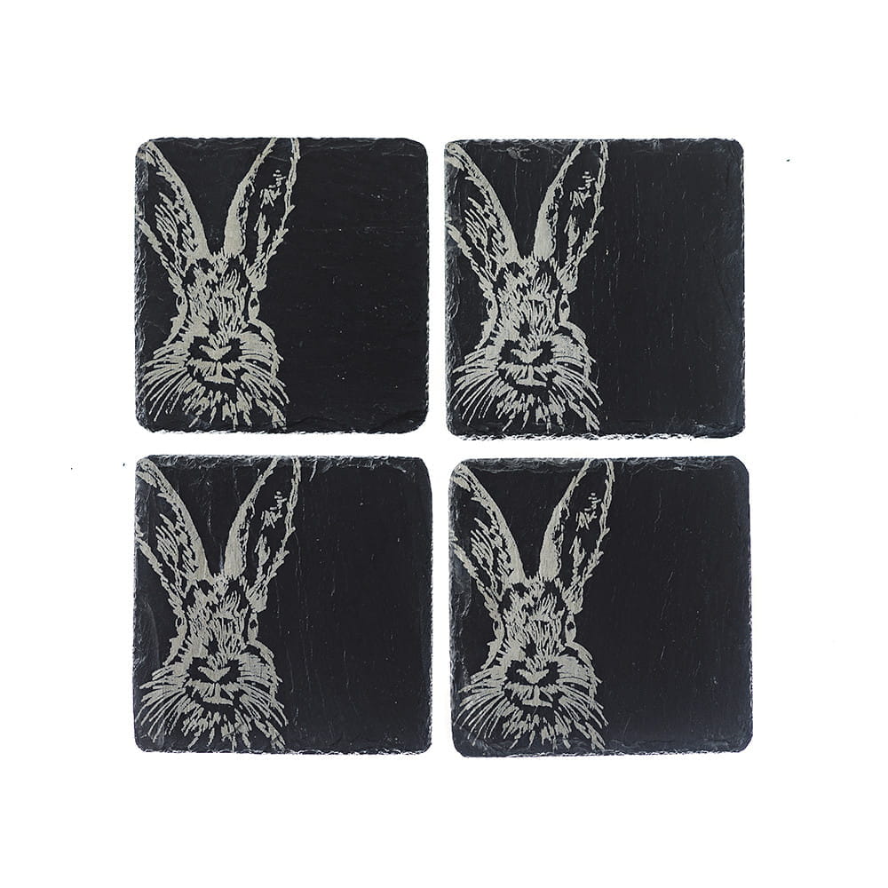 Scottish Schiefer 4 Untersetzer - Hase 11 x 11 cm