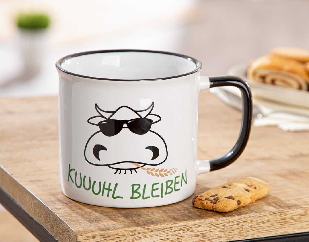 Gilde Keramik Becher Tasse "Landleben - Kuuuhl Bleiben" - 390 ml 