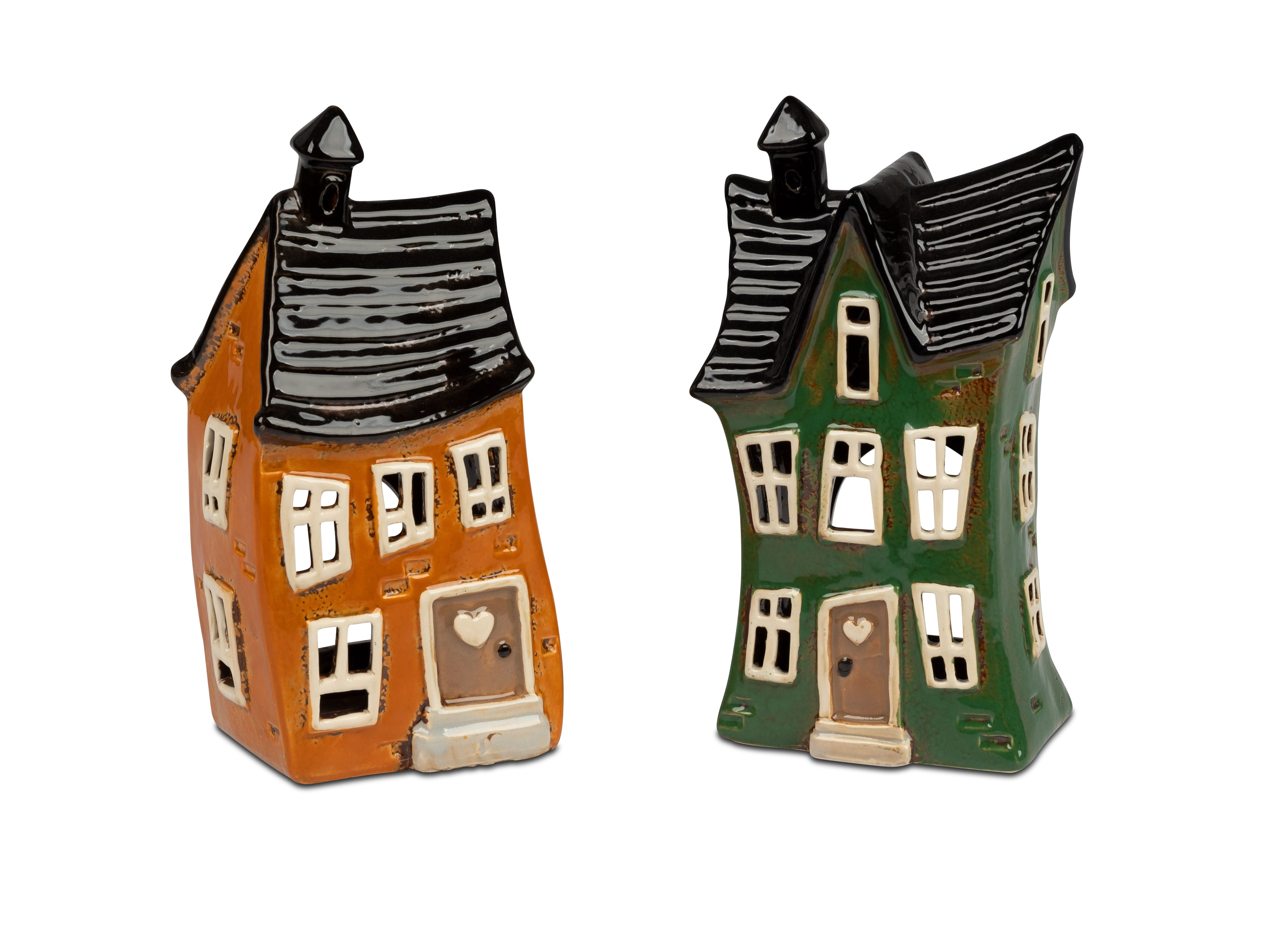 formano Windlicht Häuser Steinzeug handbemalt 22cm